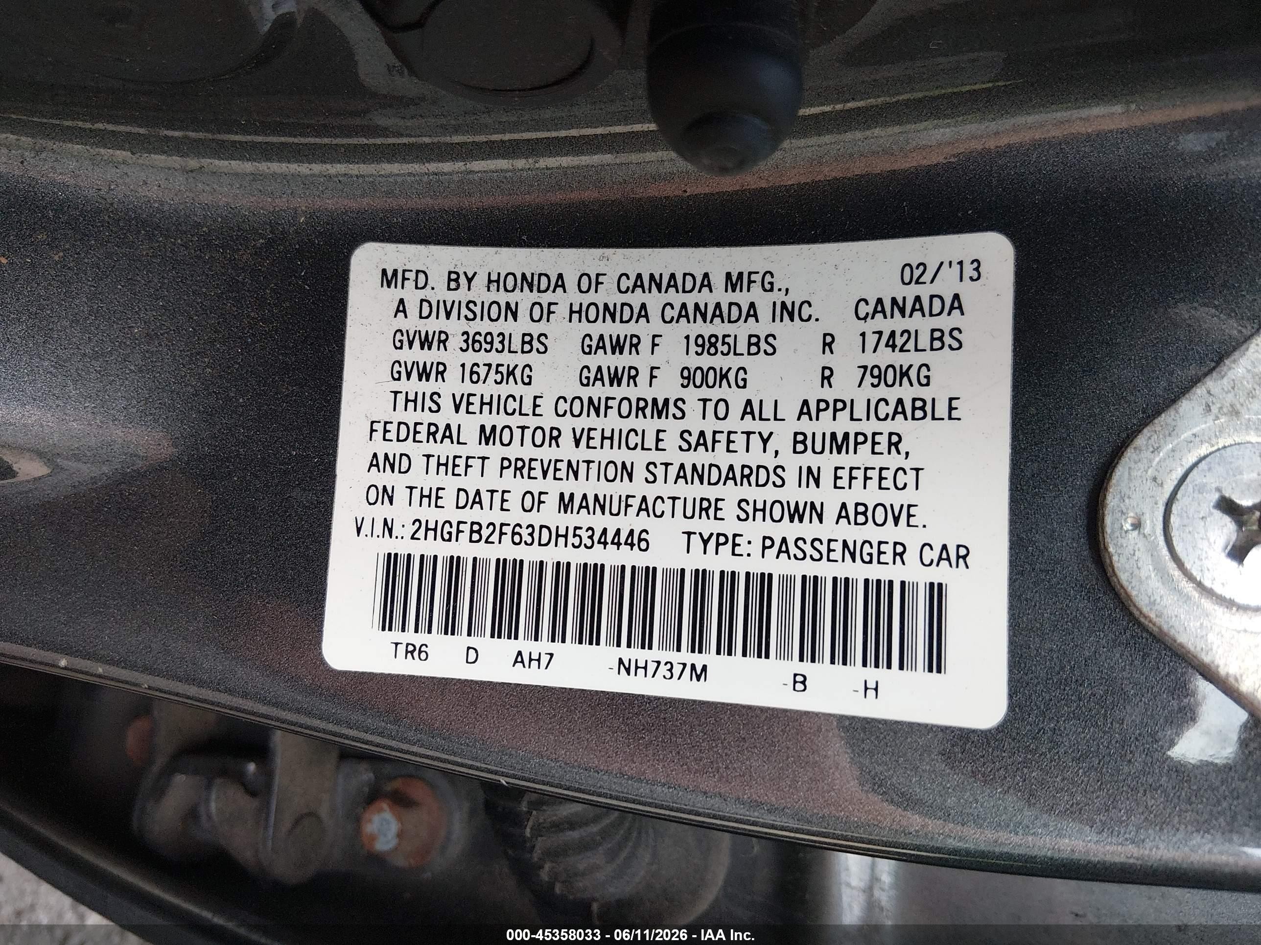 2013 Honda Civic Hf Gray vin: 2HGFB2F63DH534446