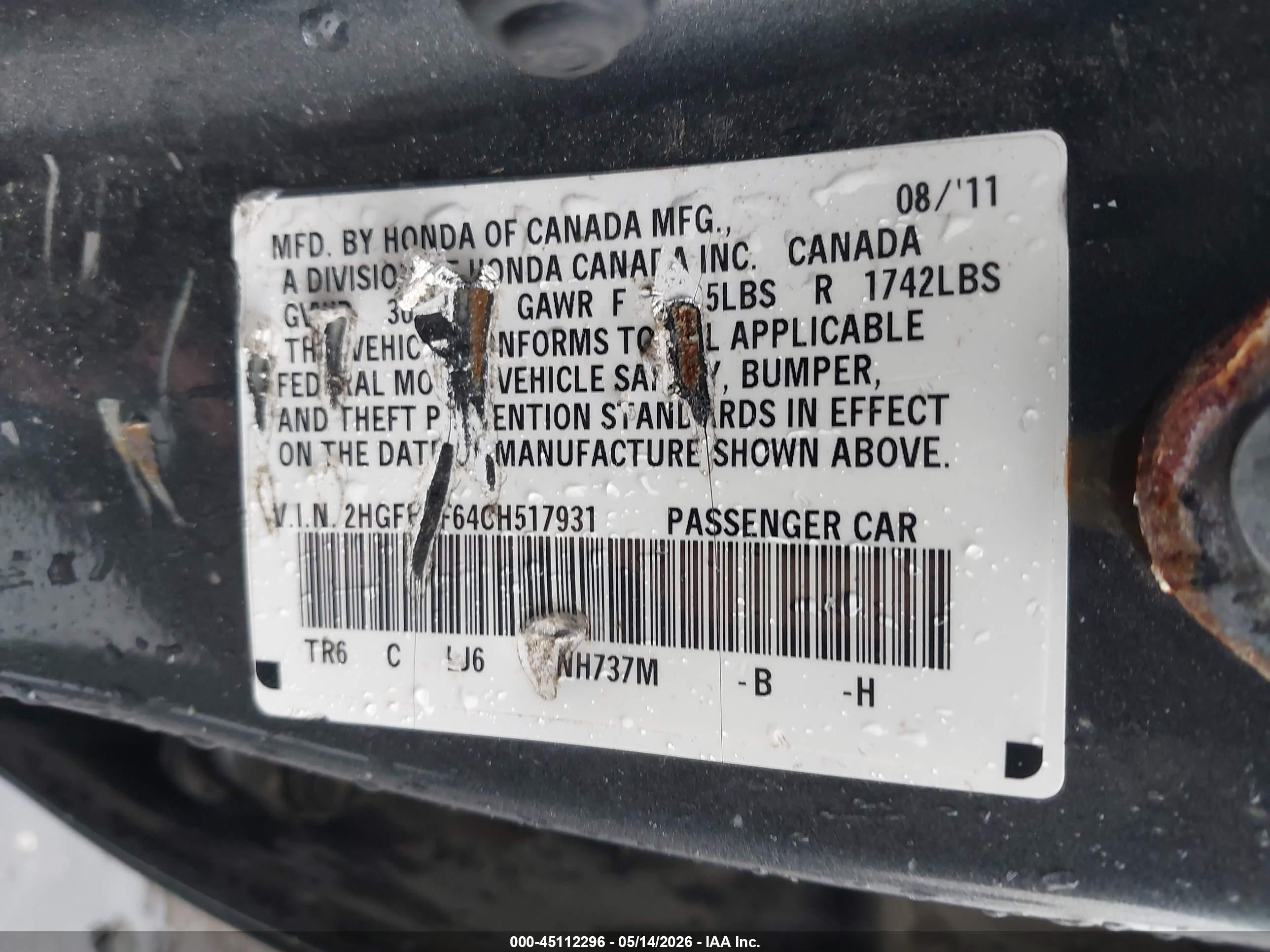 2012 Honda Civic Hf Gray vin: 2HGFB2F64CH517931