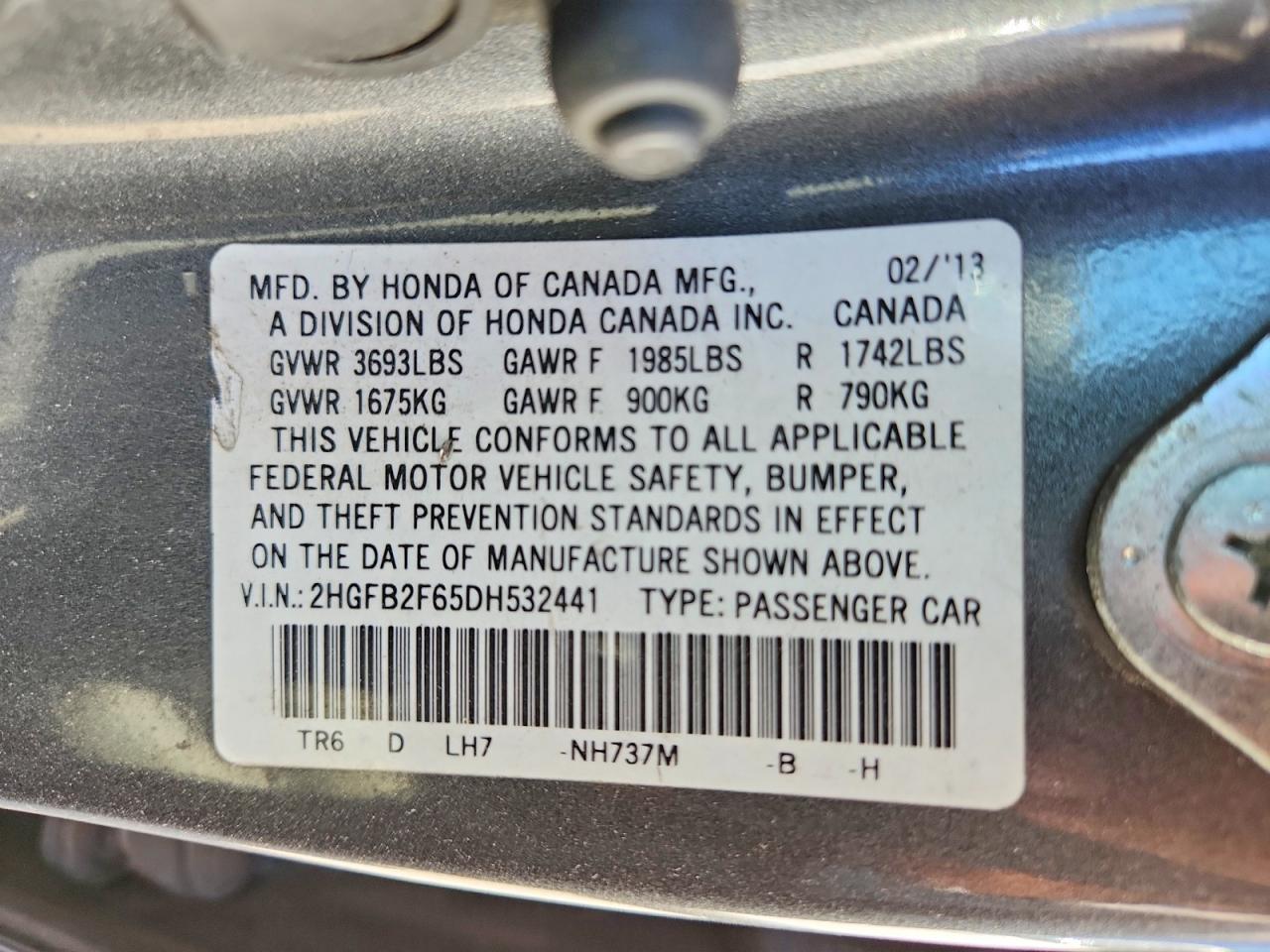 2013 Honda Civic Hf Silver vin: 2HGFB2F65DH532441