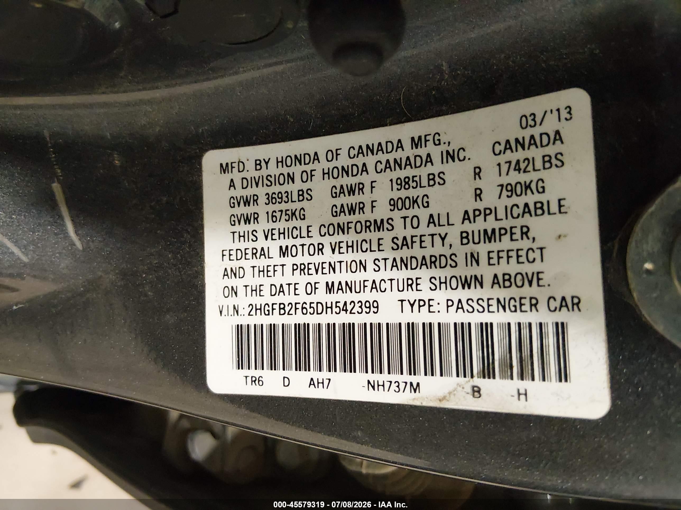 2013 Honda Civic Hf Gray vin: 2HGFB2F65DH542399