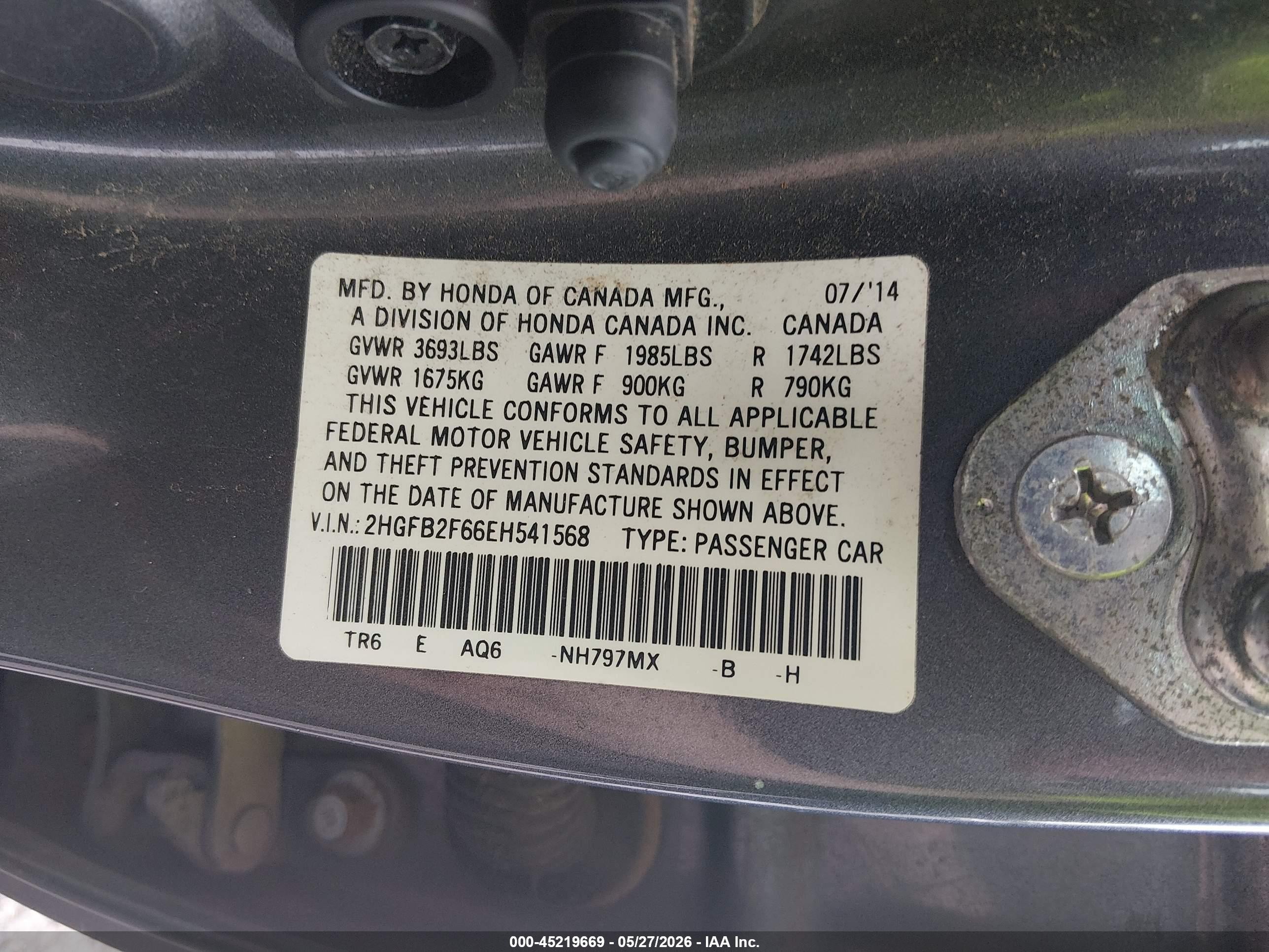 2014 Honda Civic Hf Gray vin: 2HGFB2F66EH541568