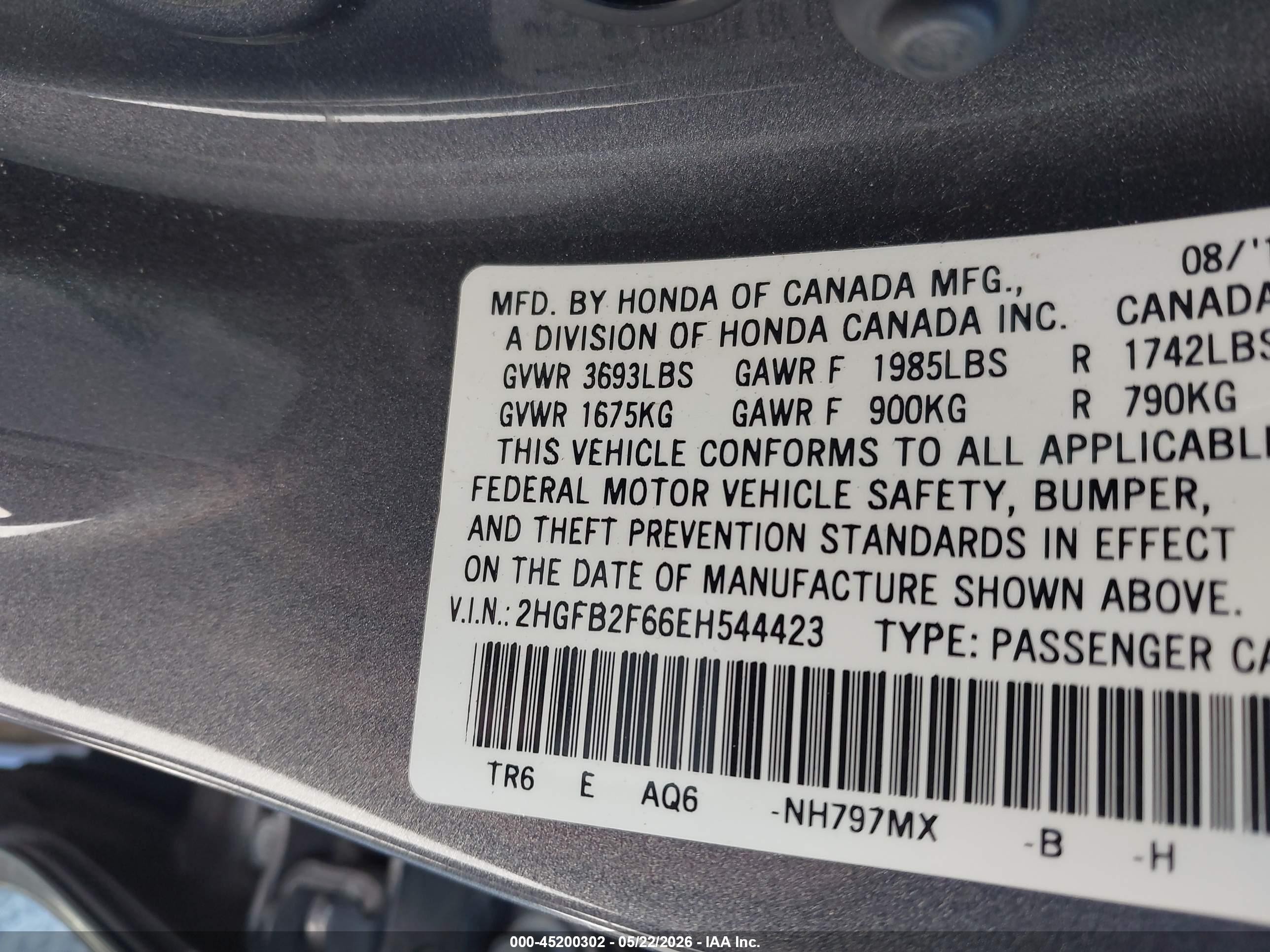 2014 Honda Civic Hf Gray vin: 2HGFB2F66EH544423