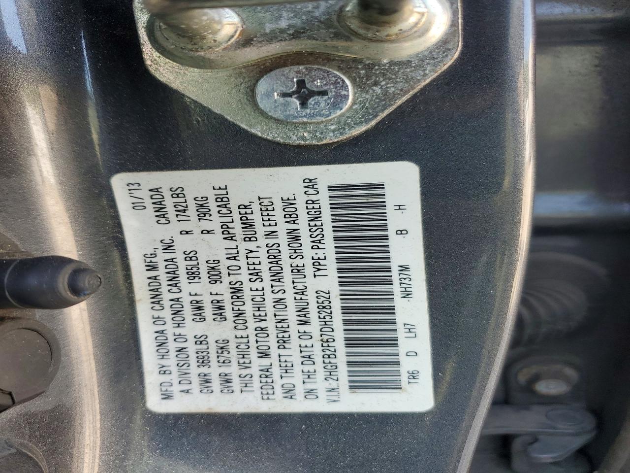 2013 Honda Civic Hf Charcoal vin: 2HGFB2F67DH528522