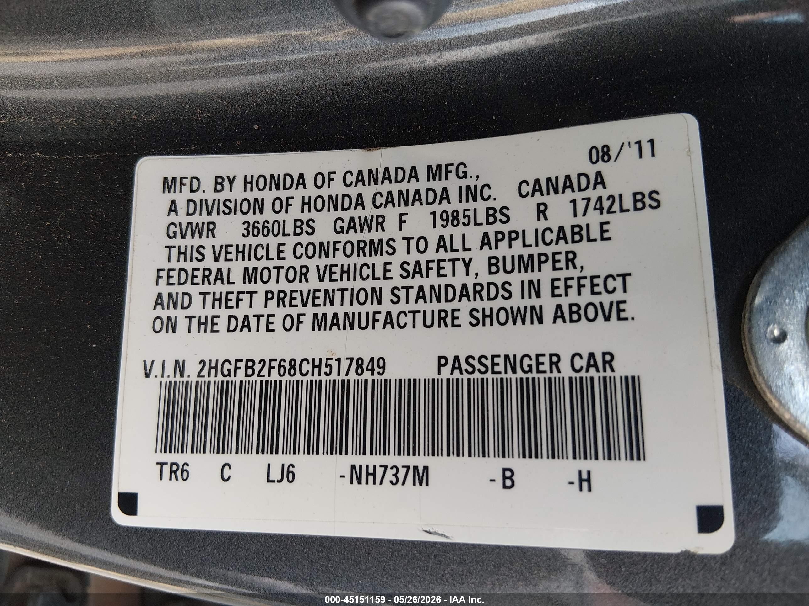 2012 Honda Civic Hf Gray vin: 2HGFB2F68CH517849