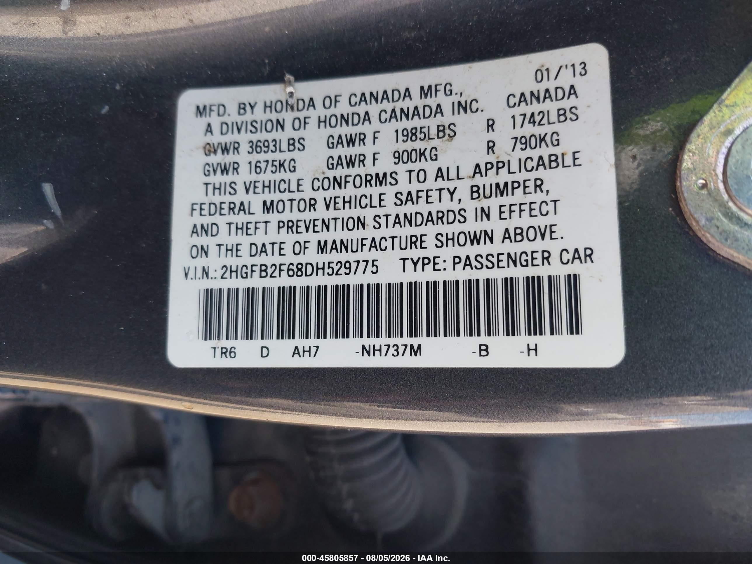 2013 Honda Civic Hf Gray vin: 2HGFB2F68DH529775
