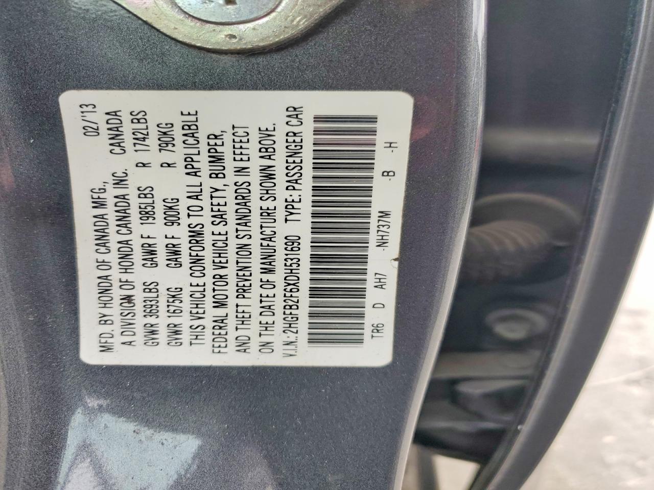 2013 Honda Civic Hf Gray vin: 2HGFB2F6XDH531690