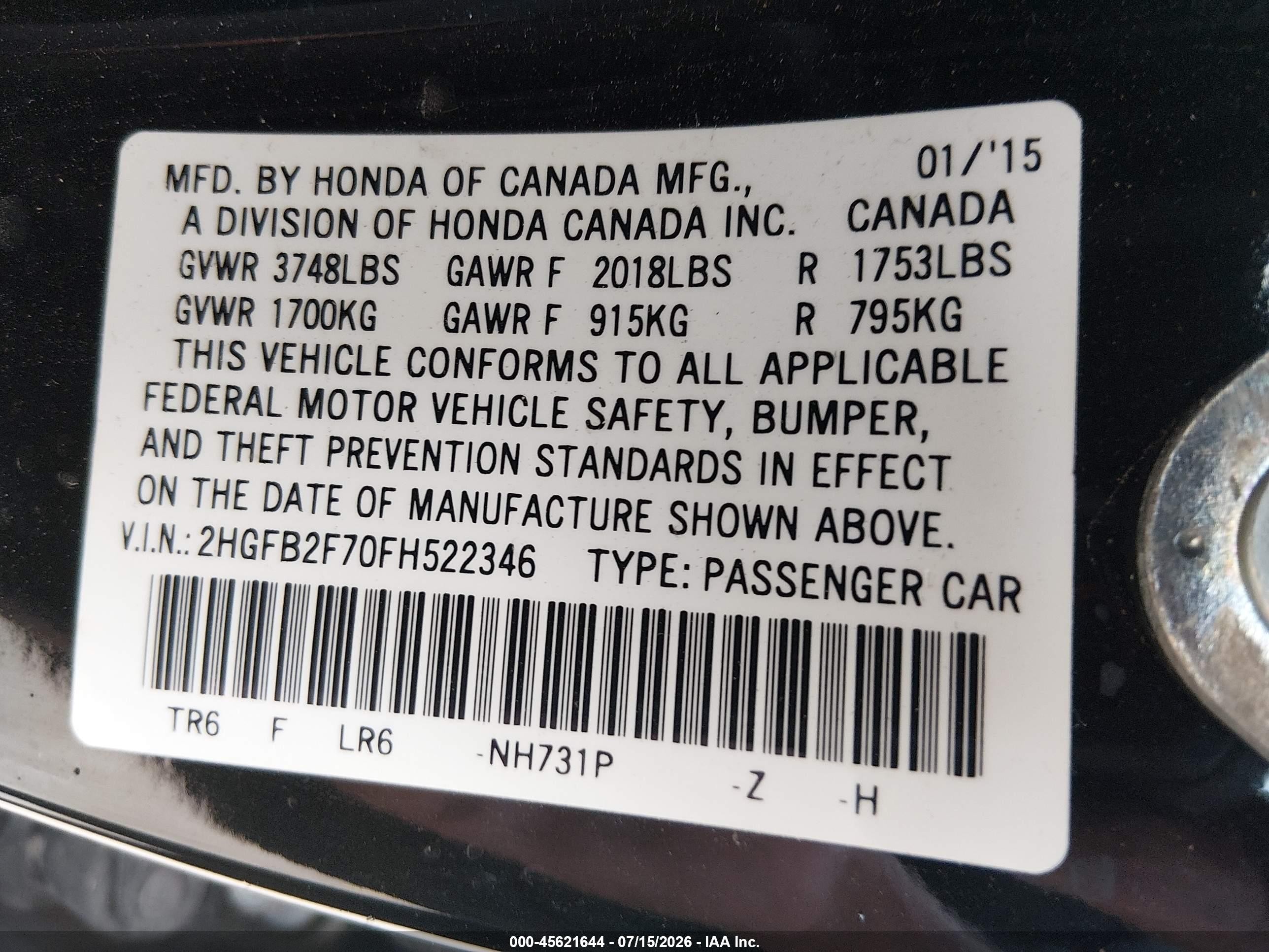 2015 Honda Civic Se Black vin: 2HGFB2F70FH522346