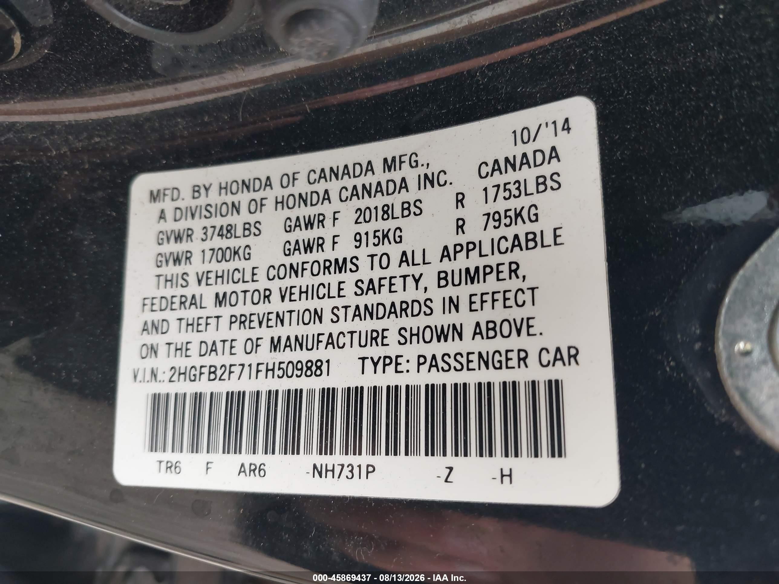 2015 Honda Civic Se Black vin: 2HGFB2F71FH509881