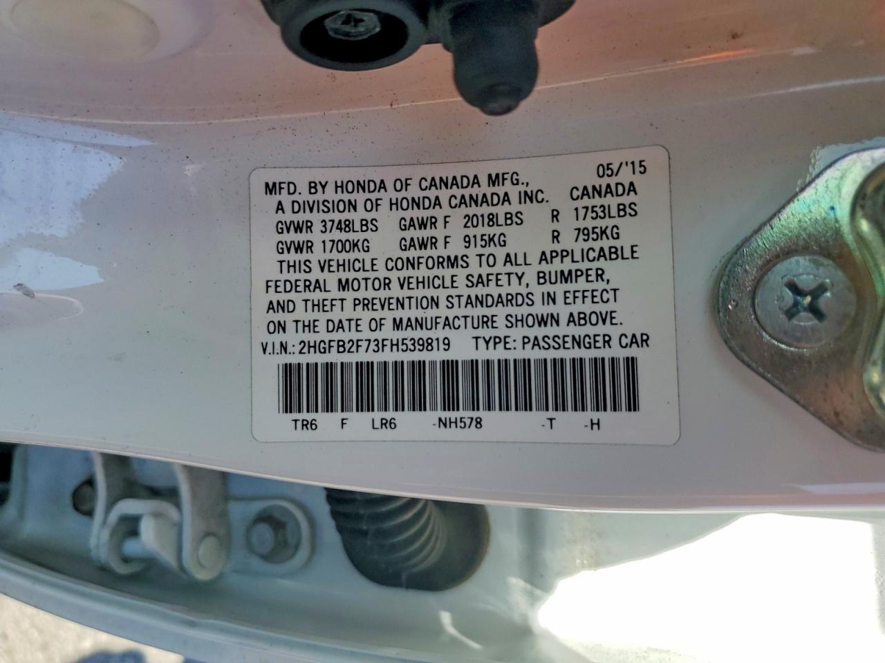 2015 Honda Civic Se White vin: 2HGFB2F73FH539819