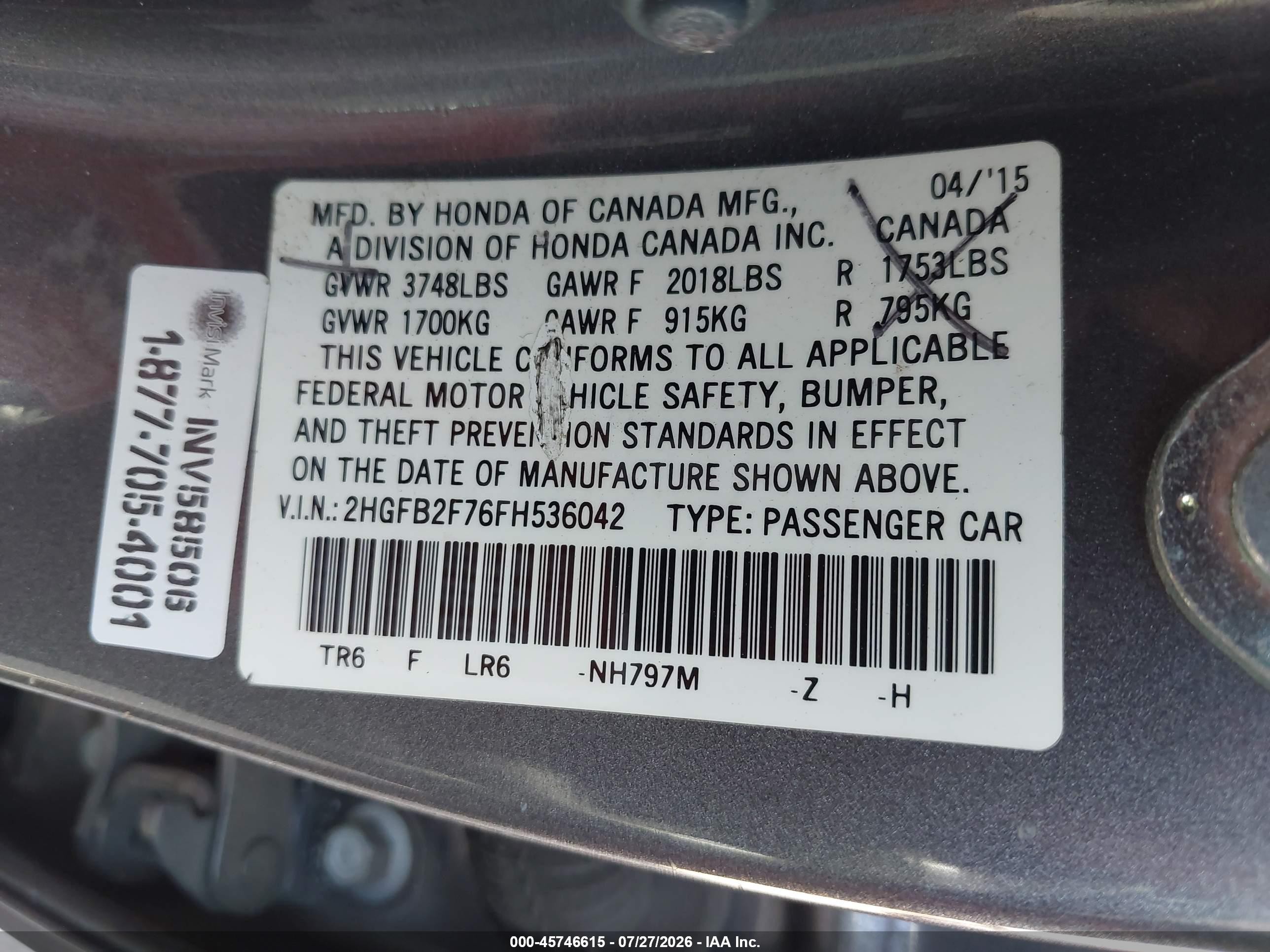 2015 Honda Civic Se Gray vin: 2HGFB2F76FH536042