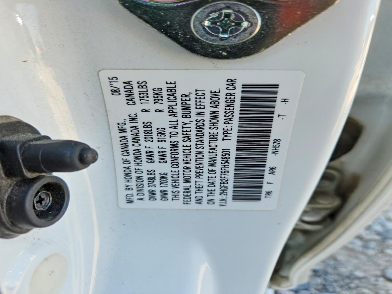2015 Honda Civic Se White vin: 2HGFB2F76FH548501
