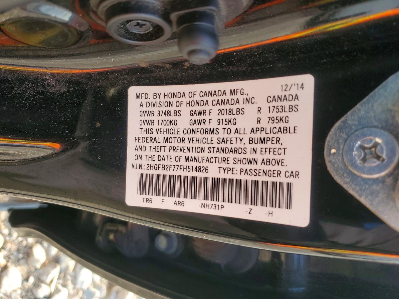 2015 Honda Civic Se Black vin: 2HGFB2F77FH514826