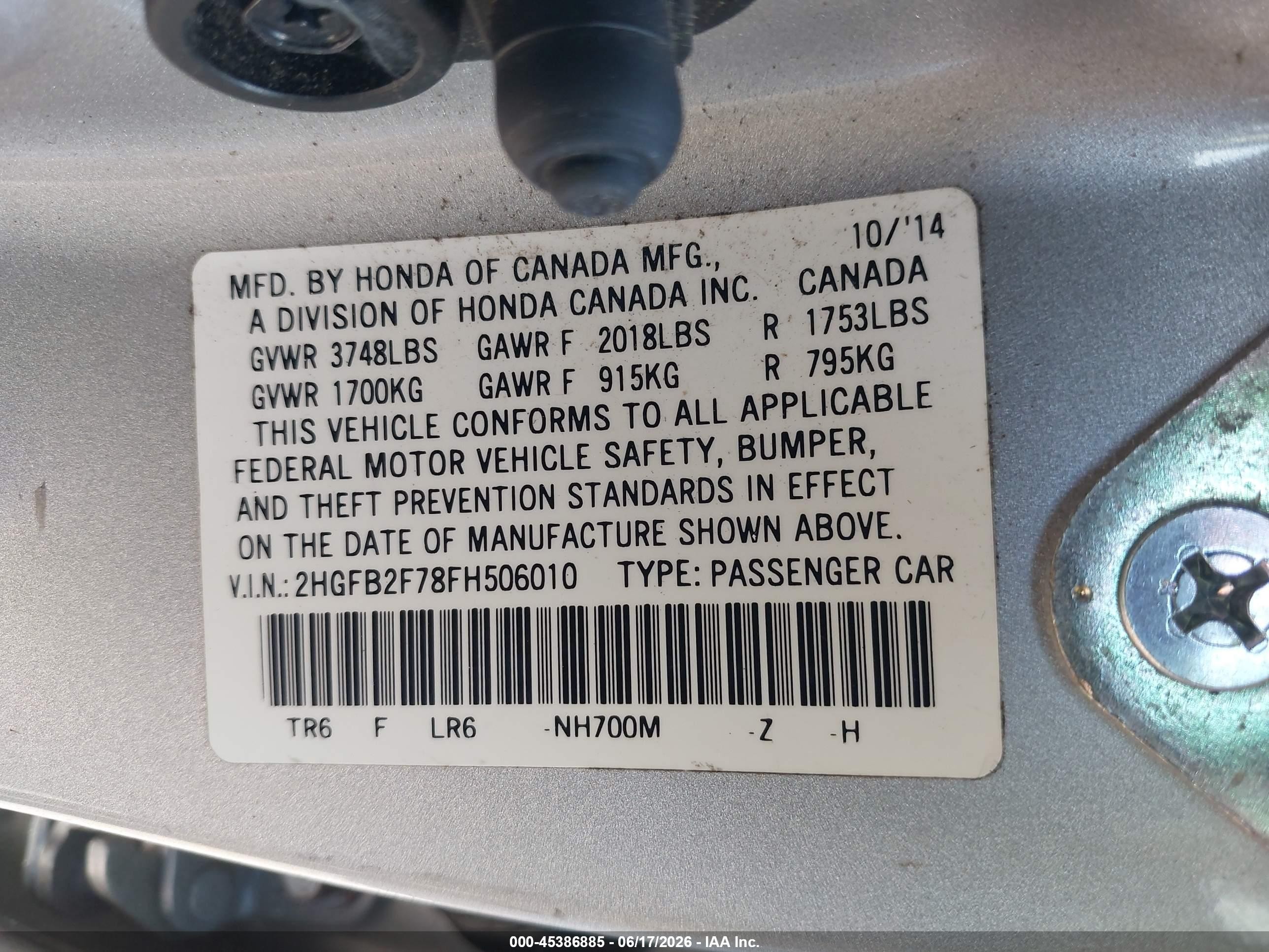 2015 Honda Civic Se Silver vin: 2HGFB2F78FH506010