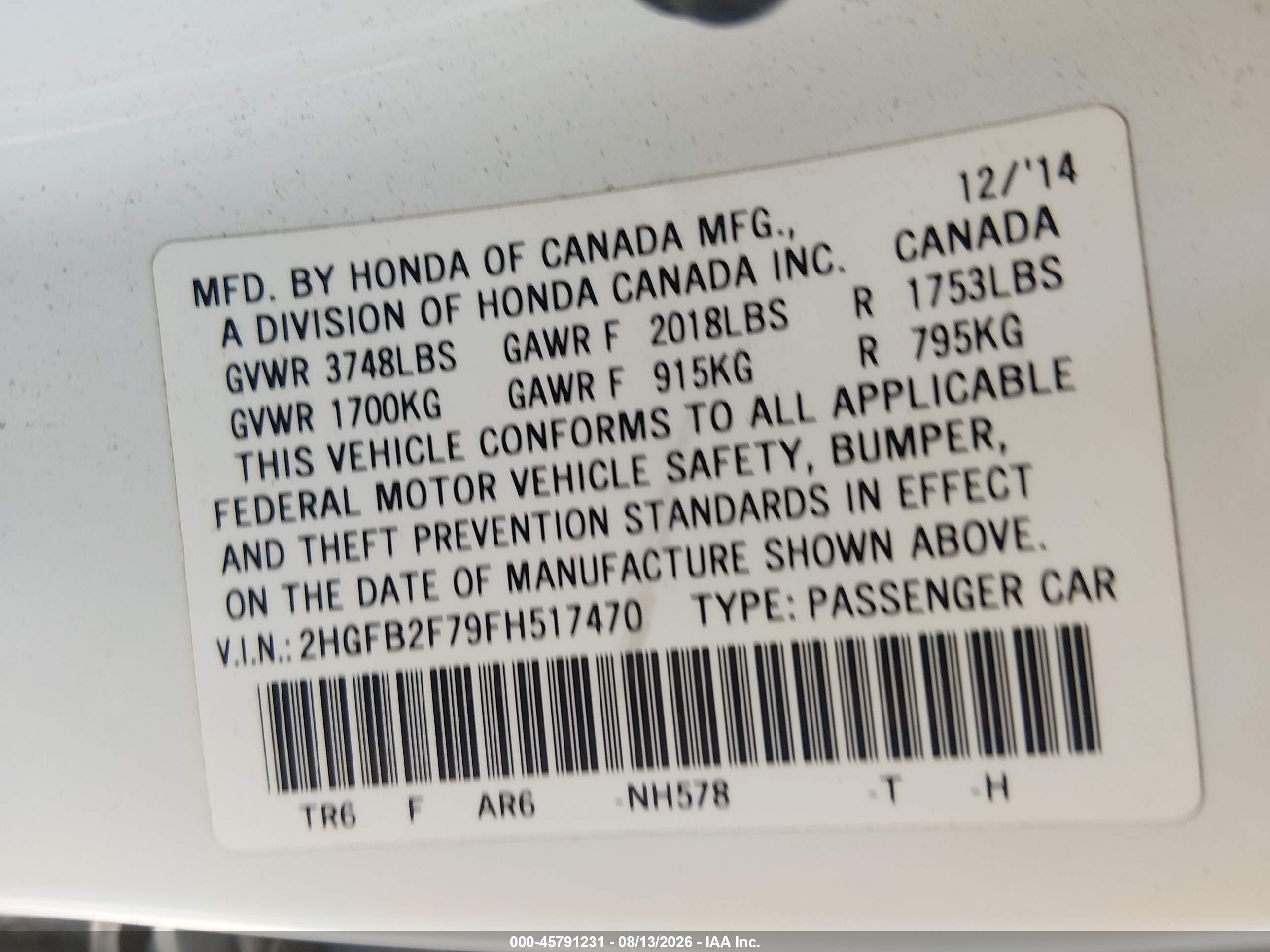 2015 Honda Civic Se Cream vin: 2HGFB2F79FH517470