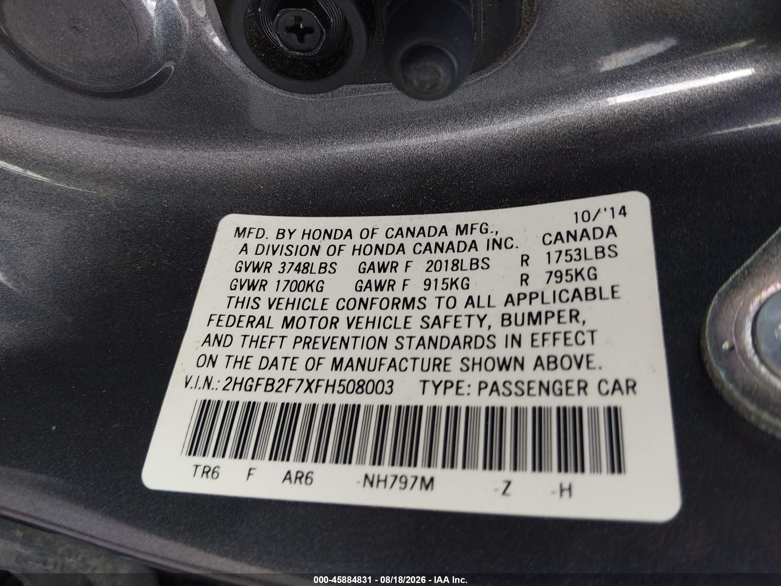 2015 Honda Civic Se Gray vin: 2HGFB2F7XFH508003