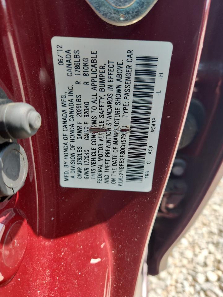 2012 Honda Civic Ex Бордовый vin: 2HGFB2F80CH579571