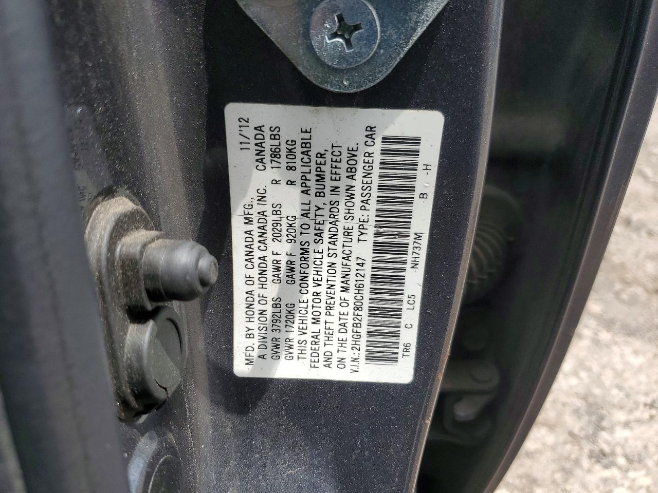 2012 Honda Civic Ex Charcoal vin: 2HGFB2F80CH612147