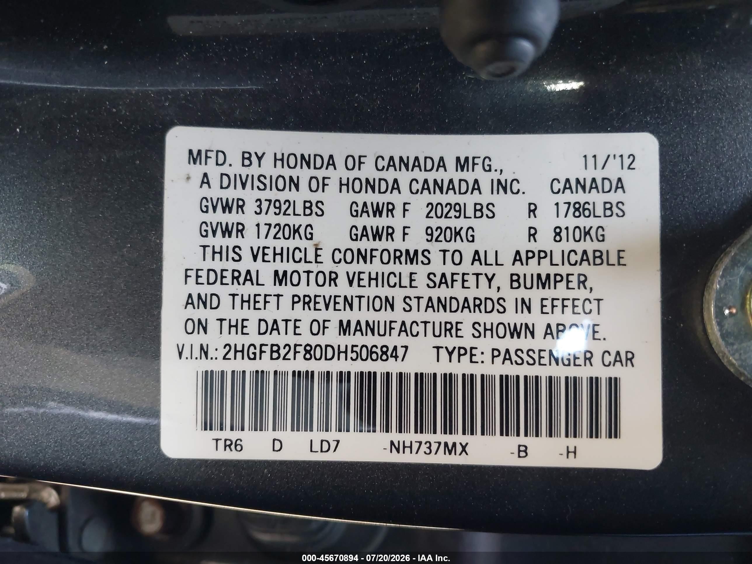 2013 Honda Civic Ex Gray vin: 2HGFB2F80DH506847