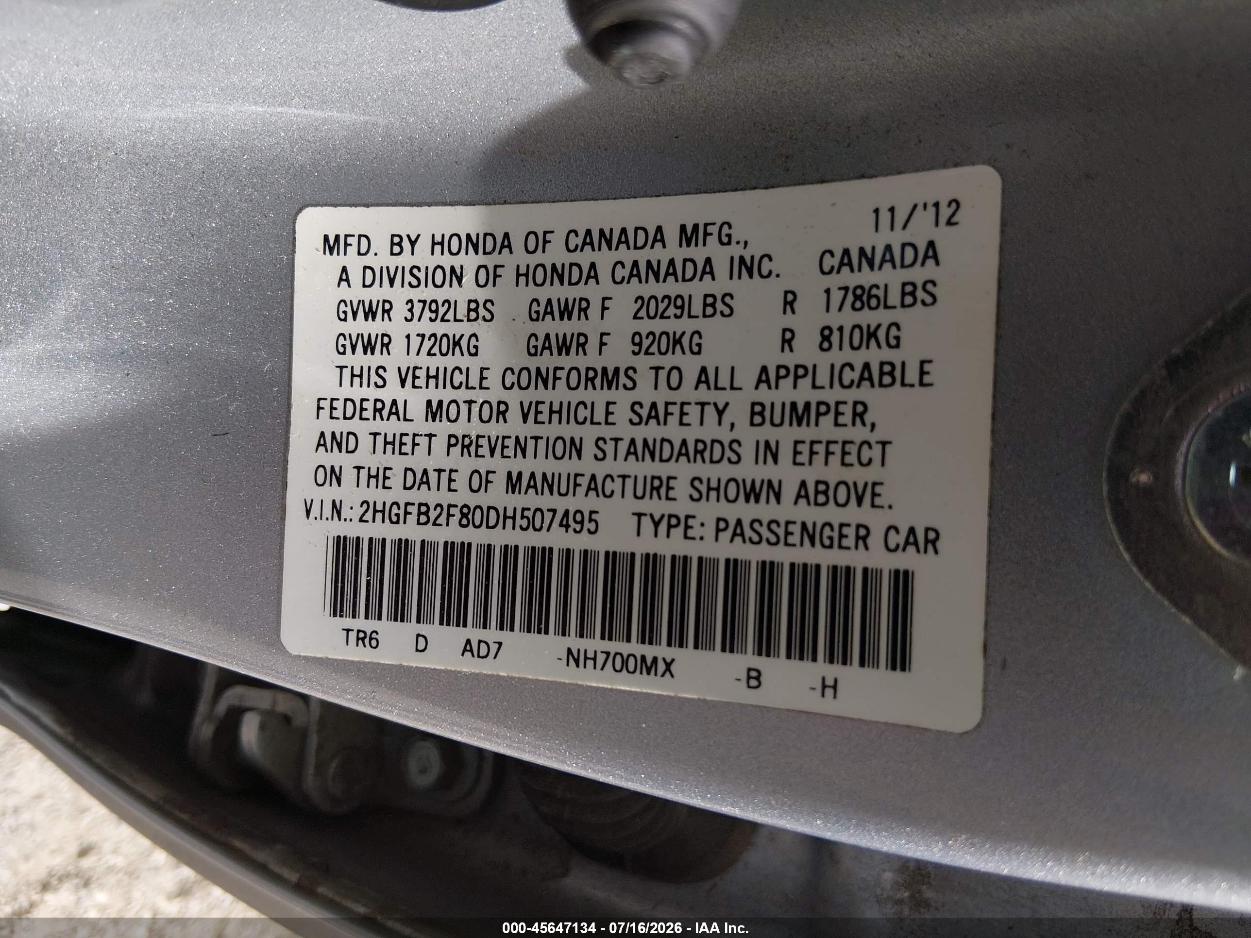 2013 Honda Civic Ex Silver vin: 2HGFB2F80DH507495
