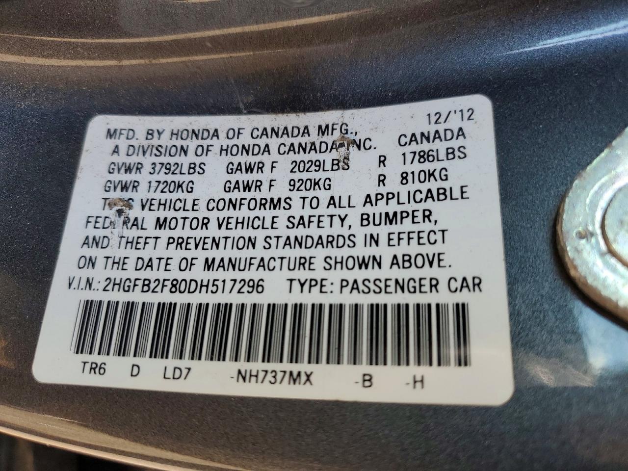 2013 Honda Civic Ex Gray vin: 2HGFB2F80DH517296