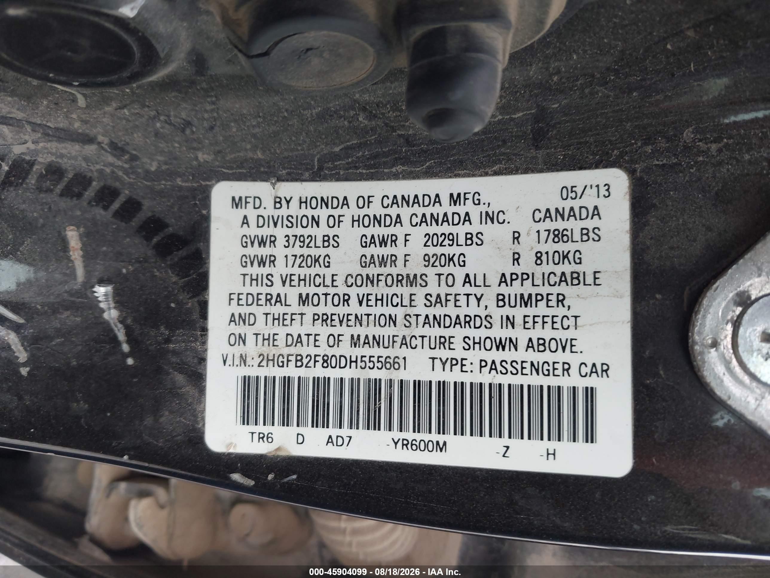 2013 Honda Civic Ex Gray vin: 2HGFB2F80DH555661