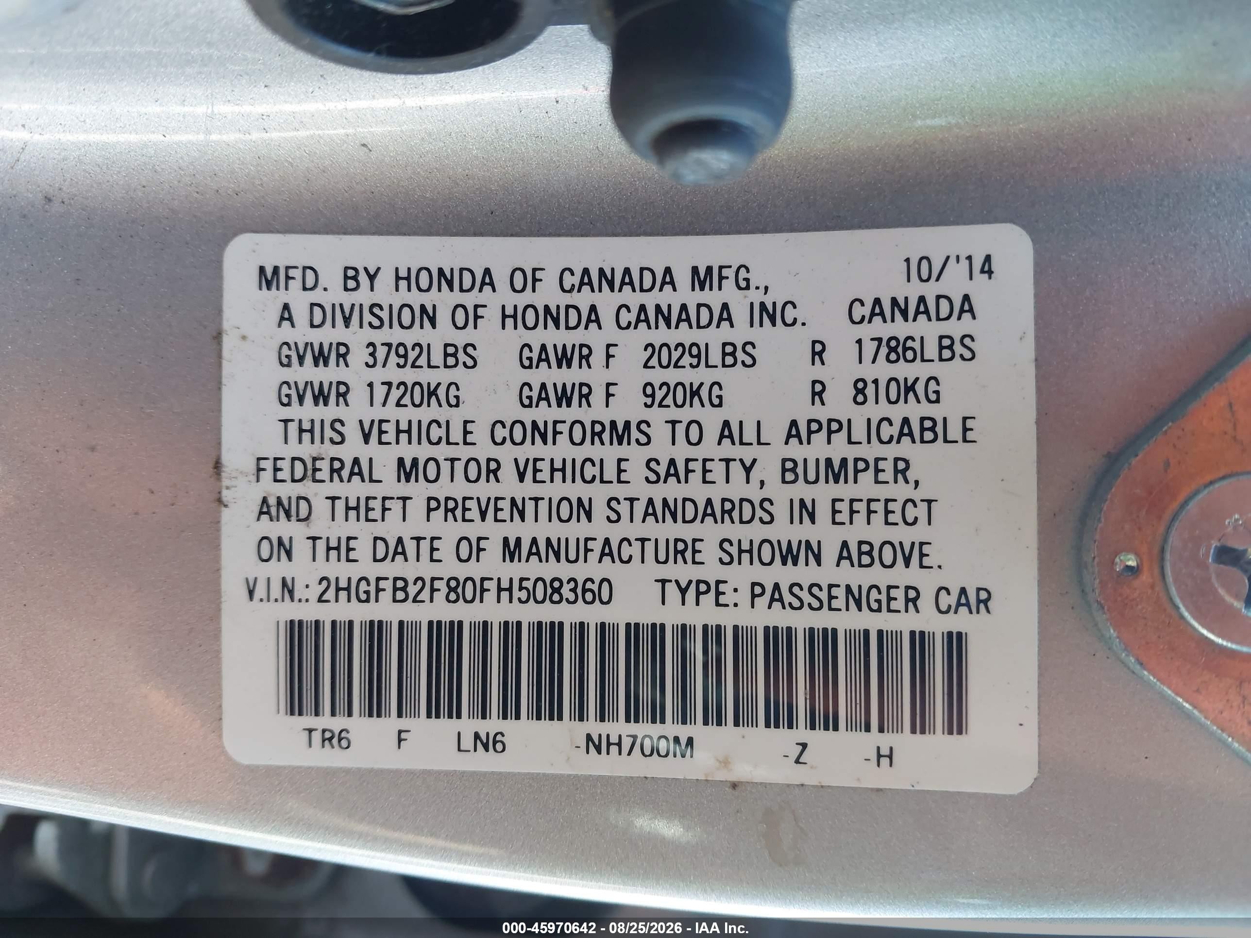 2015 Honda Civic Ex Silver vin: 2HGFB2F80FH508360