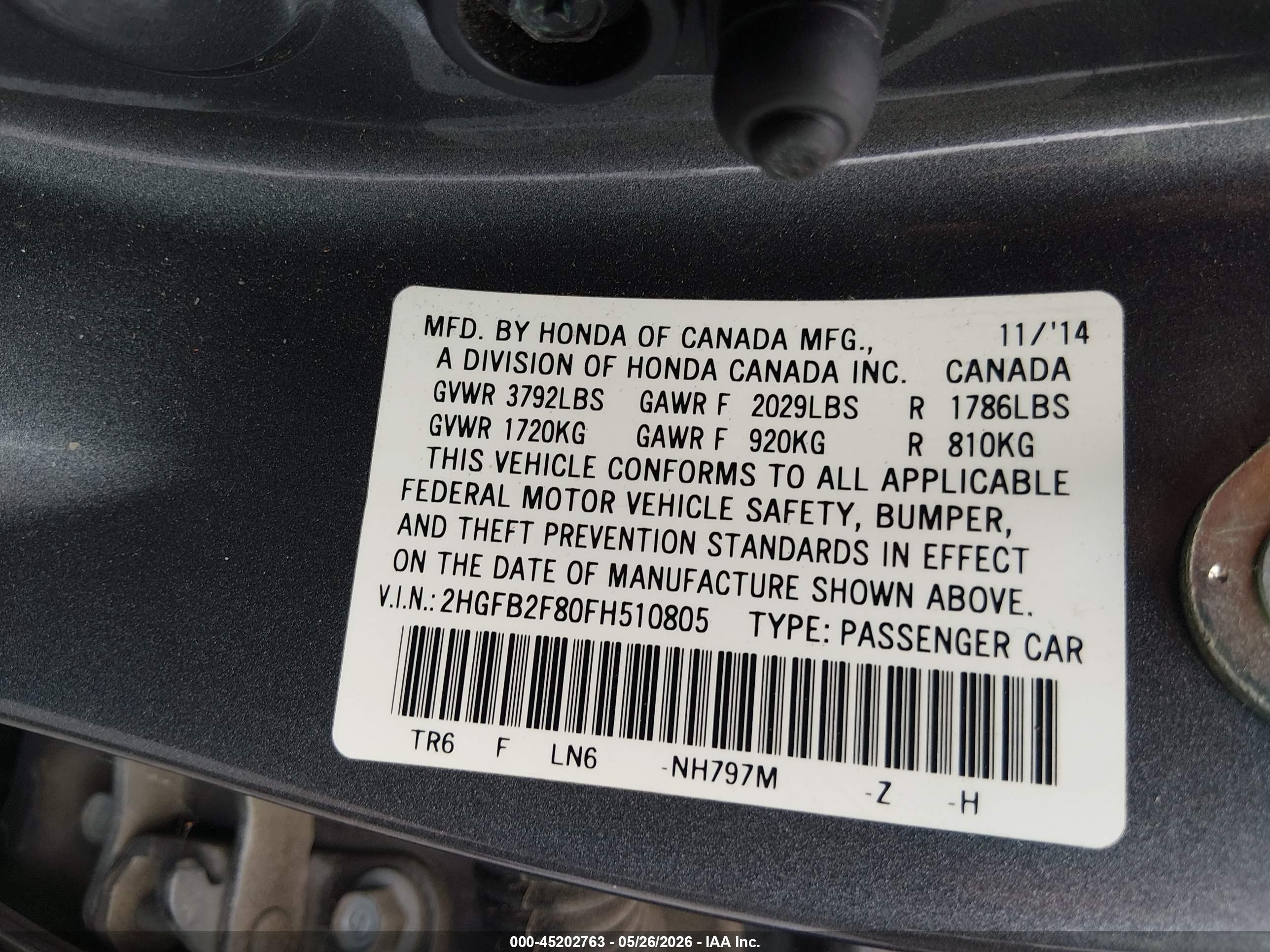 2015 Honda Civic Ex Gray vin: 2HGFB2F80FH510805