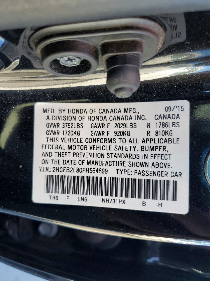 2015 Honda Civic Ex Black vin: 2HGFB2F80FH564699