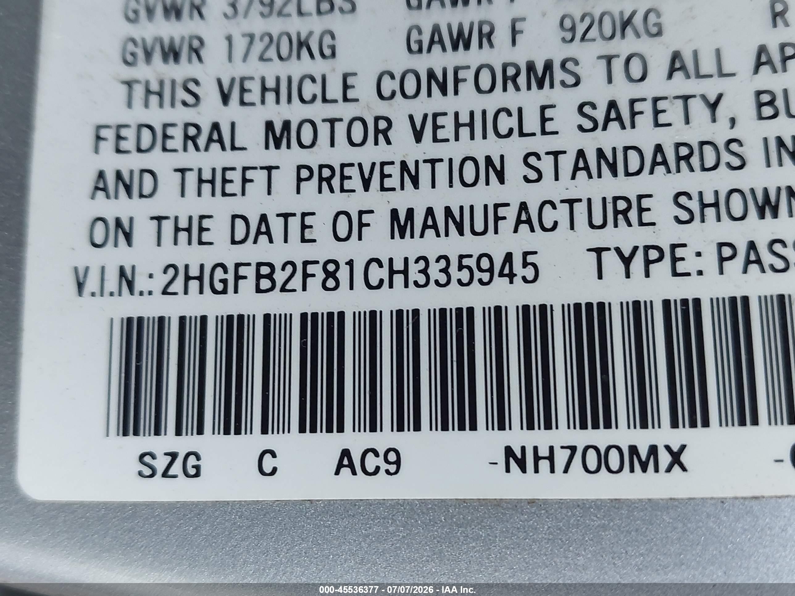 2012 Honda Civic Ex Silver vin: 2HGFB2F81CH335945