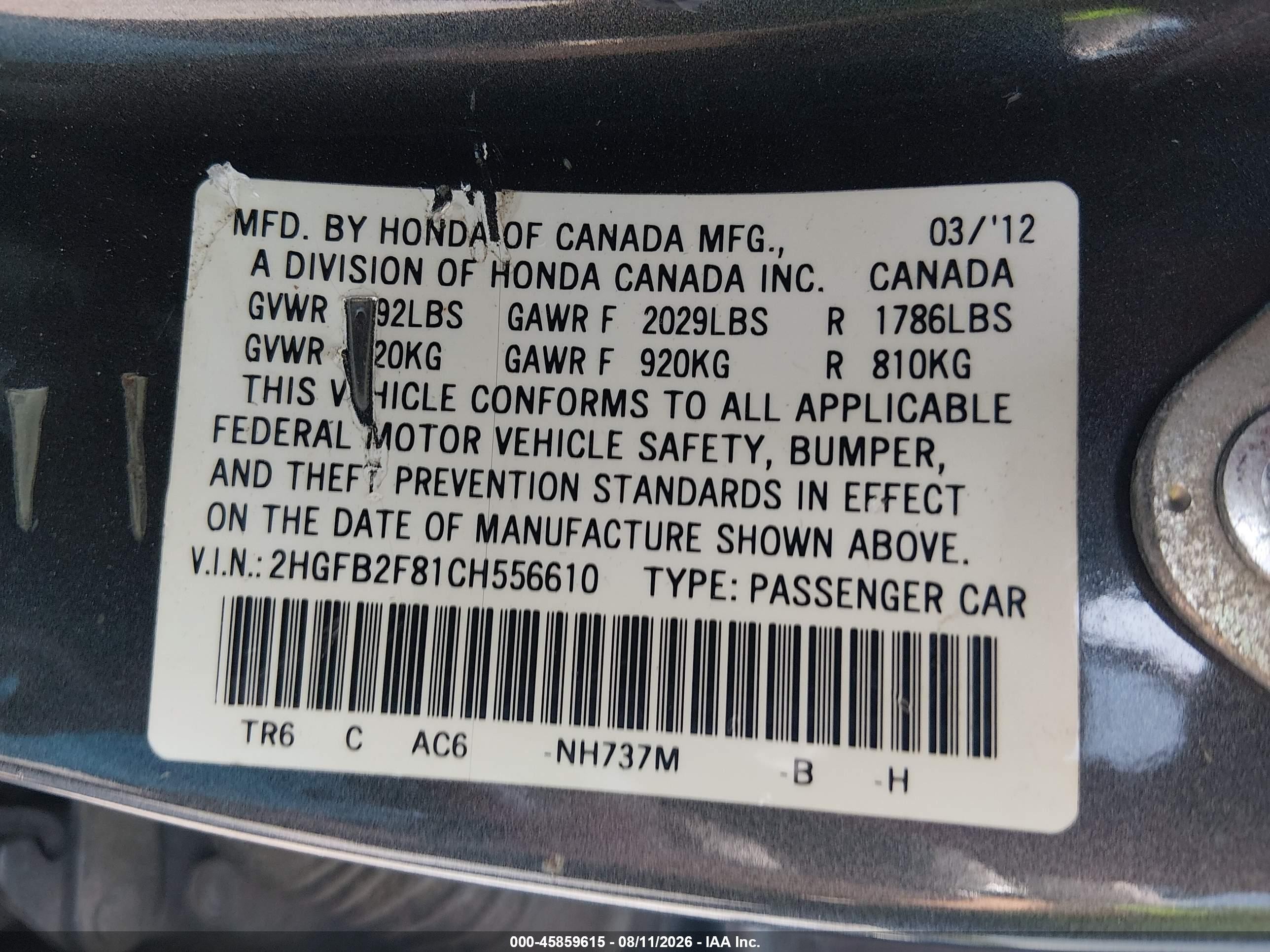 2012 Honda Civic Ex Gray vin: 2HGFB2F81CH556610