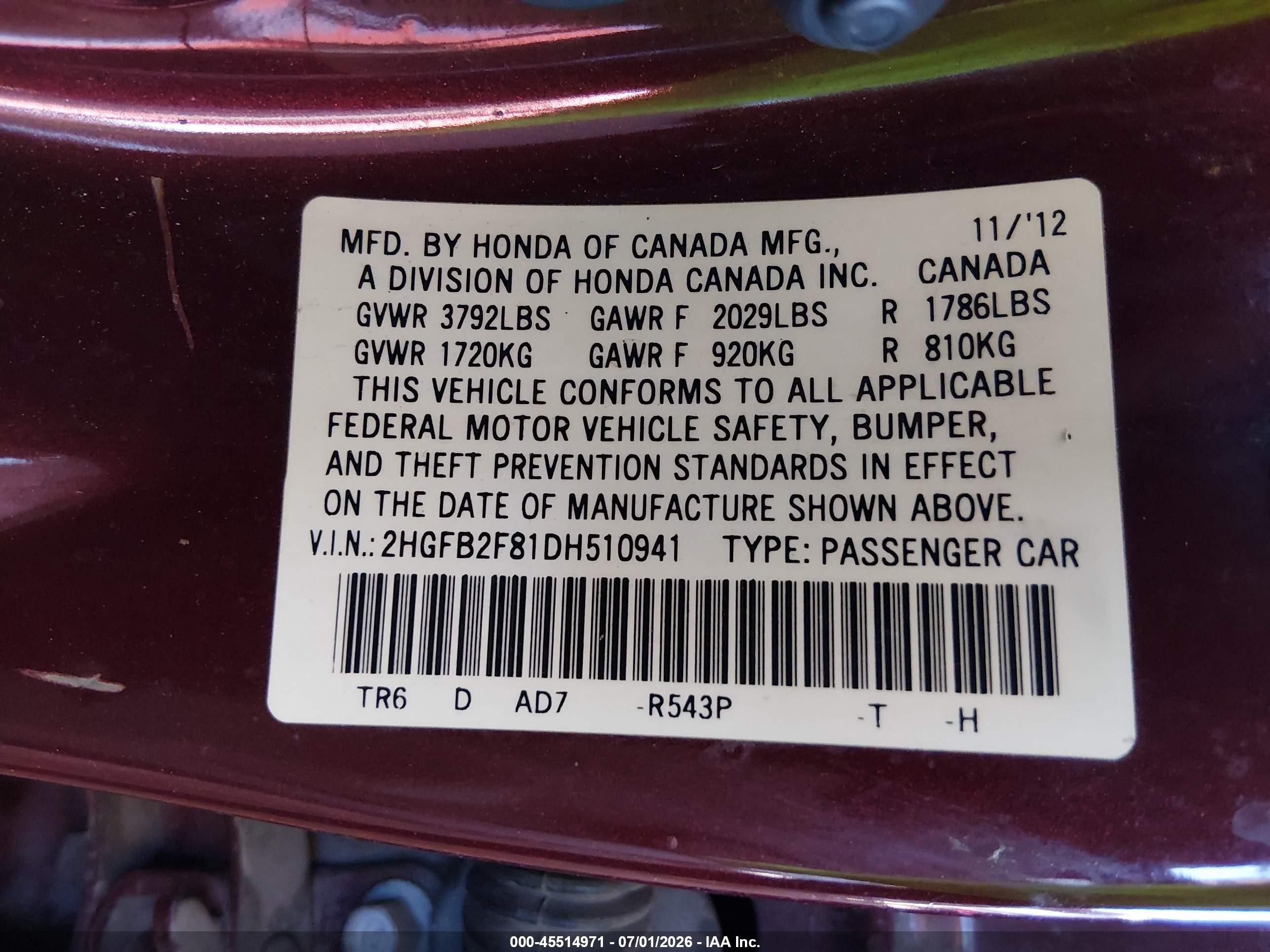 2013 Honda Civic Ex Maroon vin: 2HGFB2F81DH510941