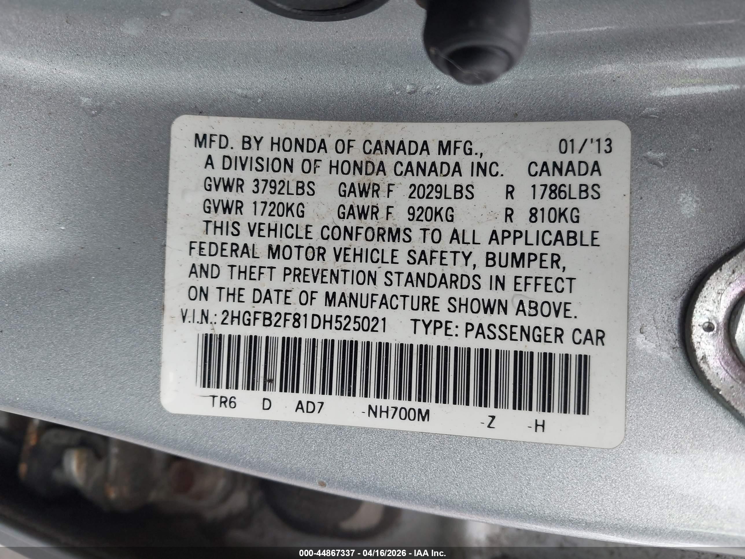 2013 Honda Civic Ex Серебряный vin: 2HGFB2F81DH525021