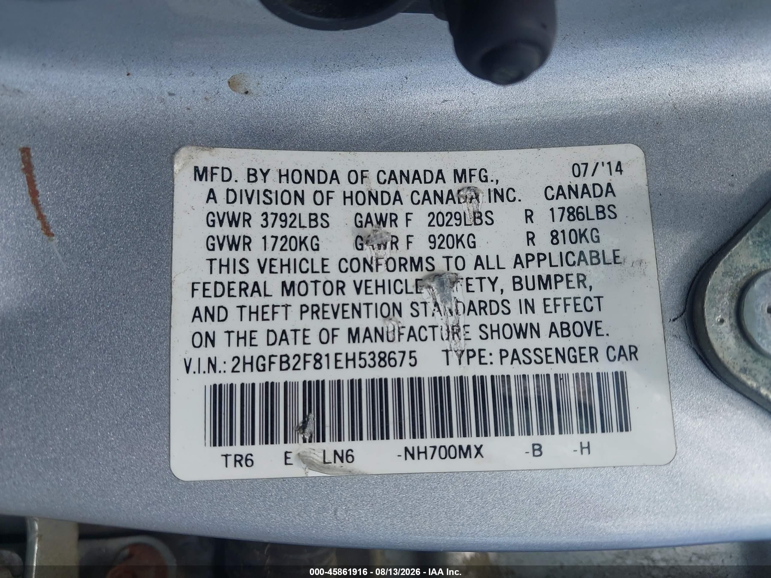 2014 Honda Civic Ex Silver vin: 2HGFB2F81EH538675