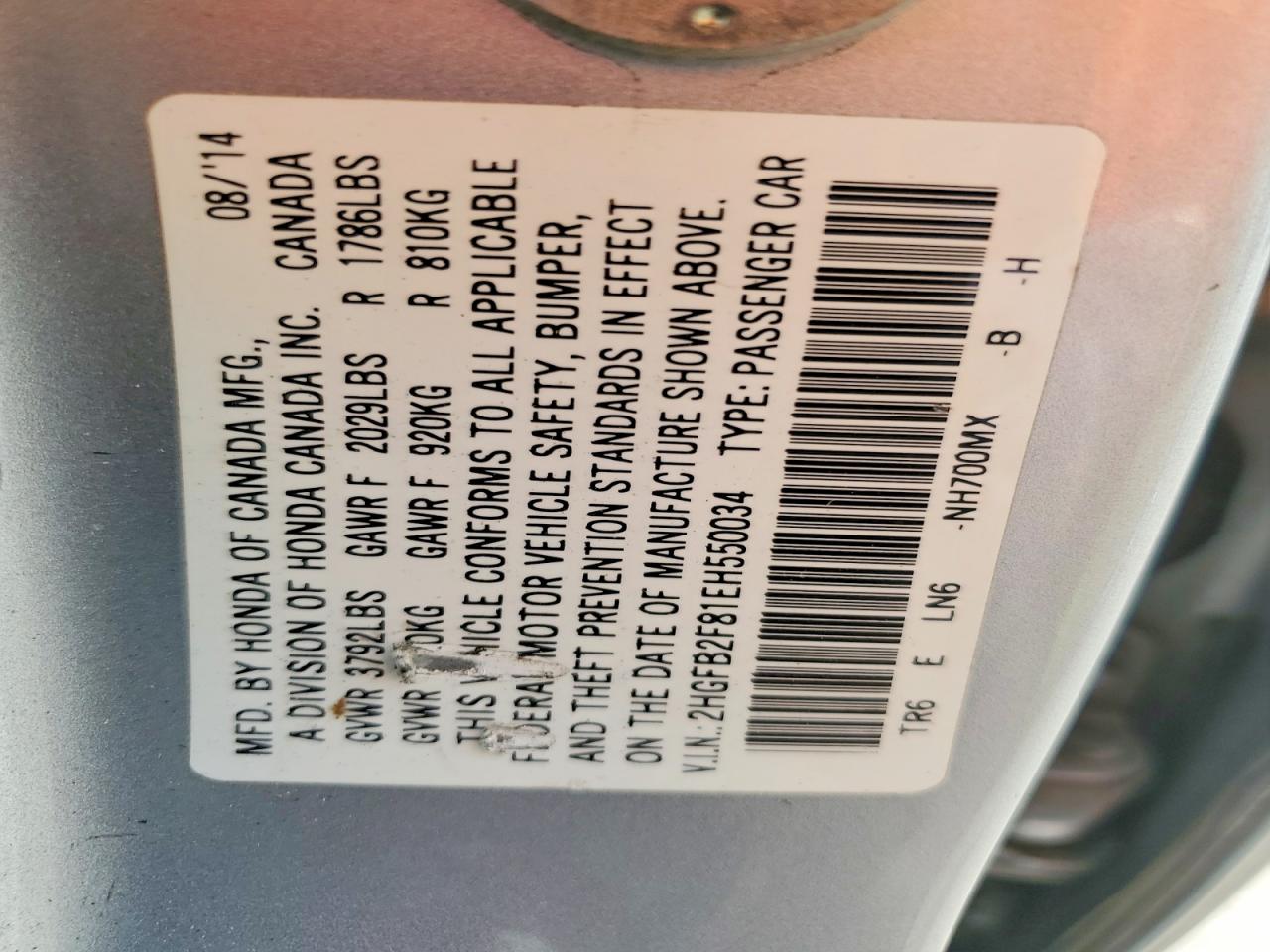 2014 Honda Civic Ex Silver vin: 2HGFB2F81EH550034