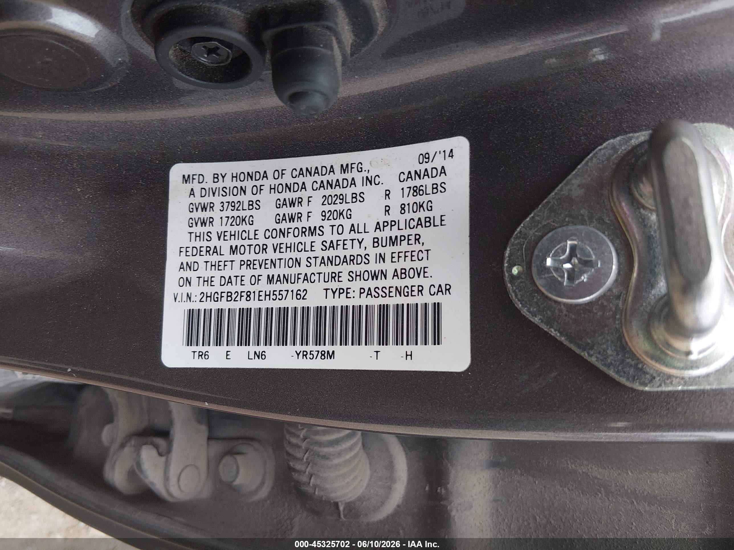 2014 Honda Civic Ex Gray vin: 2HGFB2F81EH557162