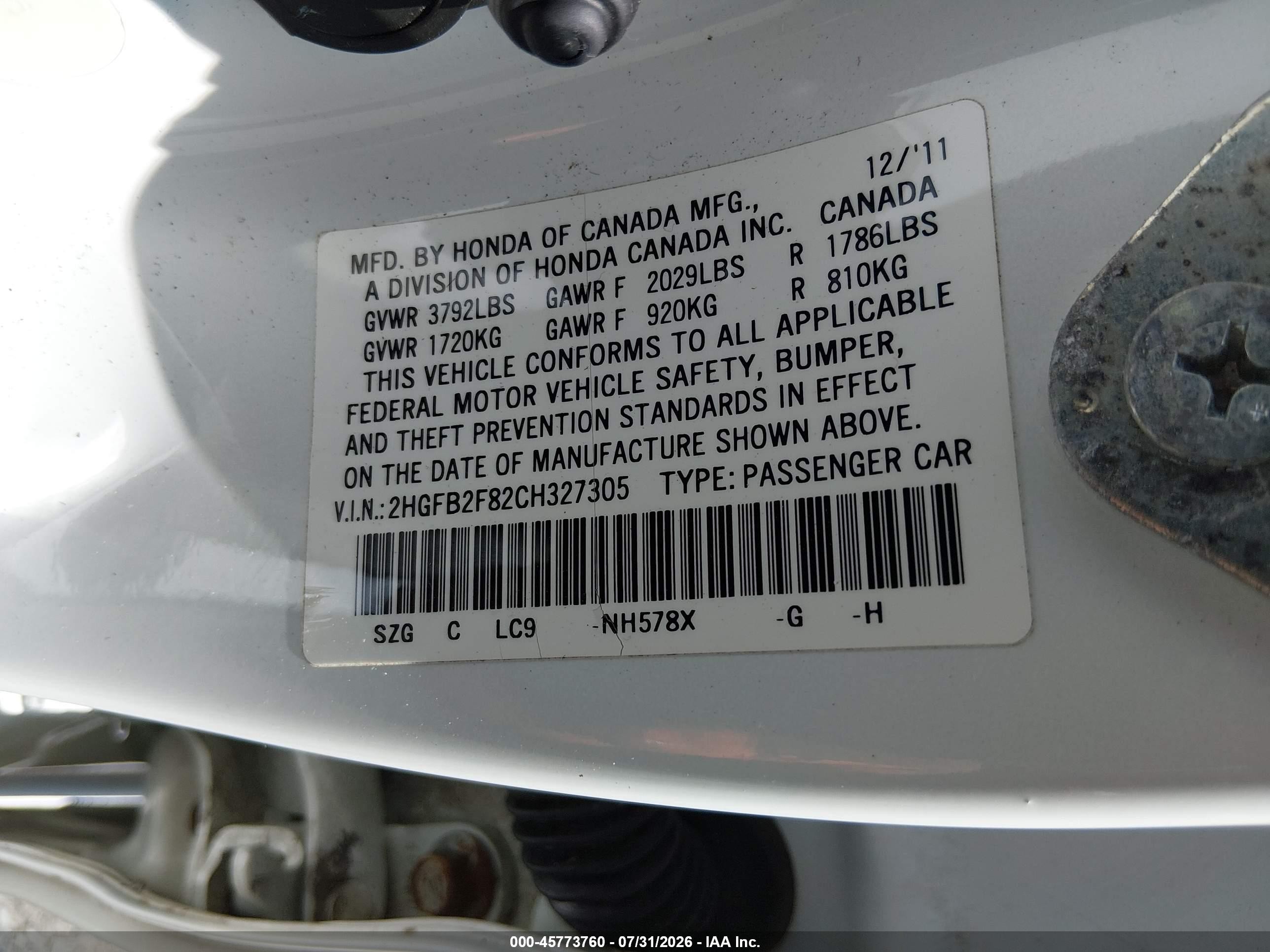 2012 Honda Civic Ex White vin: 2HGFB2F82CH327305