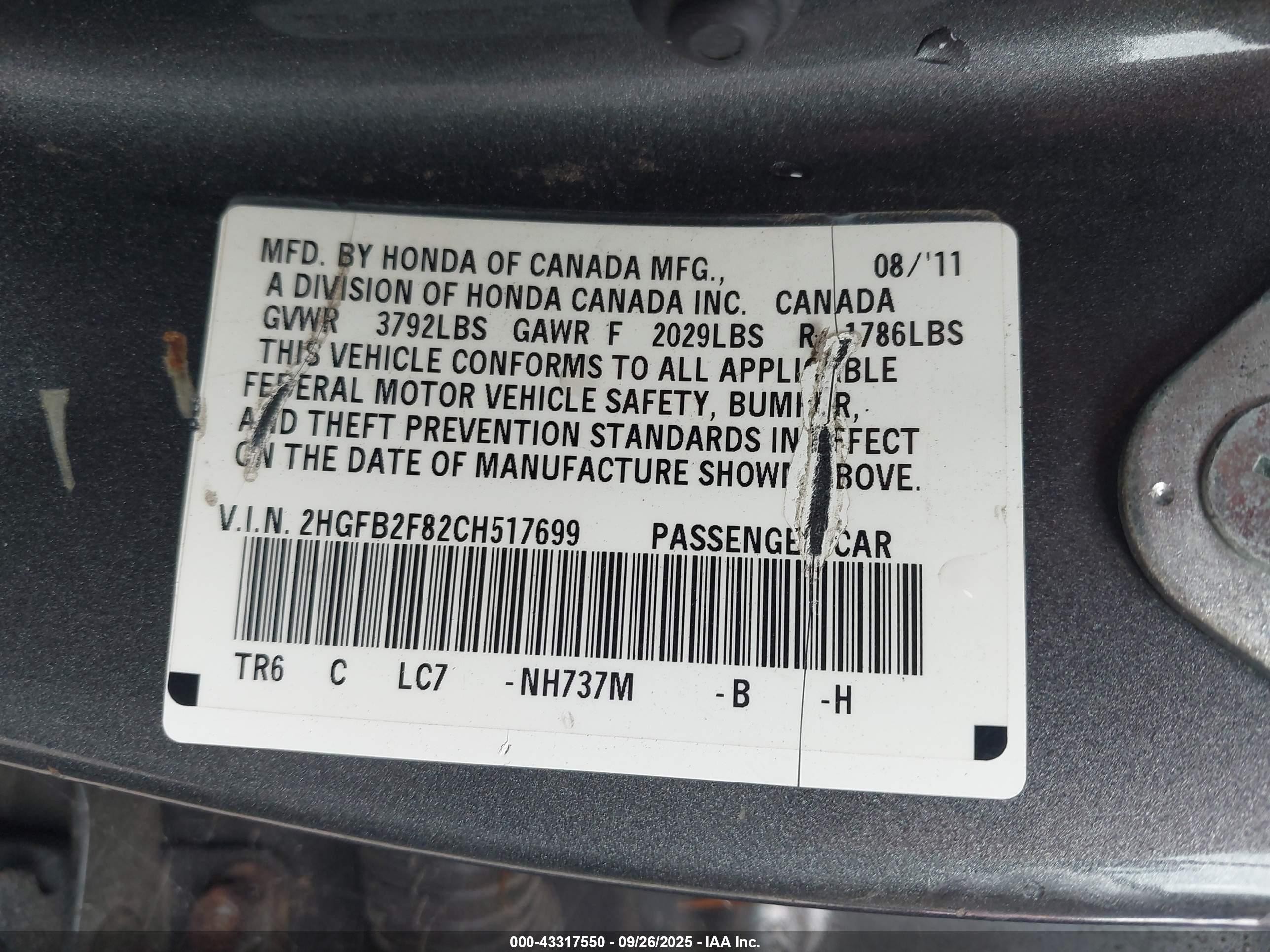 2012 Honda Civic Ex Gray vin: 2HGFB2F82CH517699