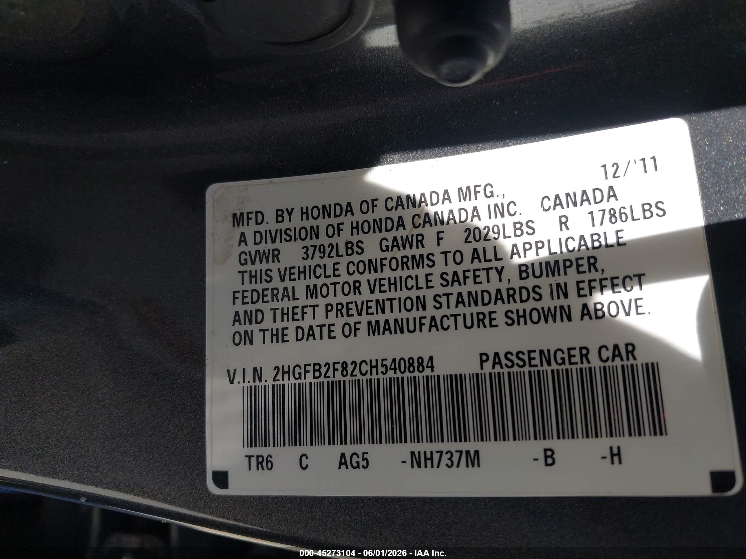 2012 Honda Civic Ex Gray vin: 2HGFB2F82CH540884