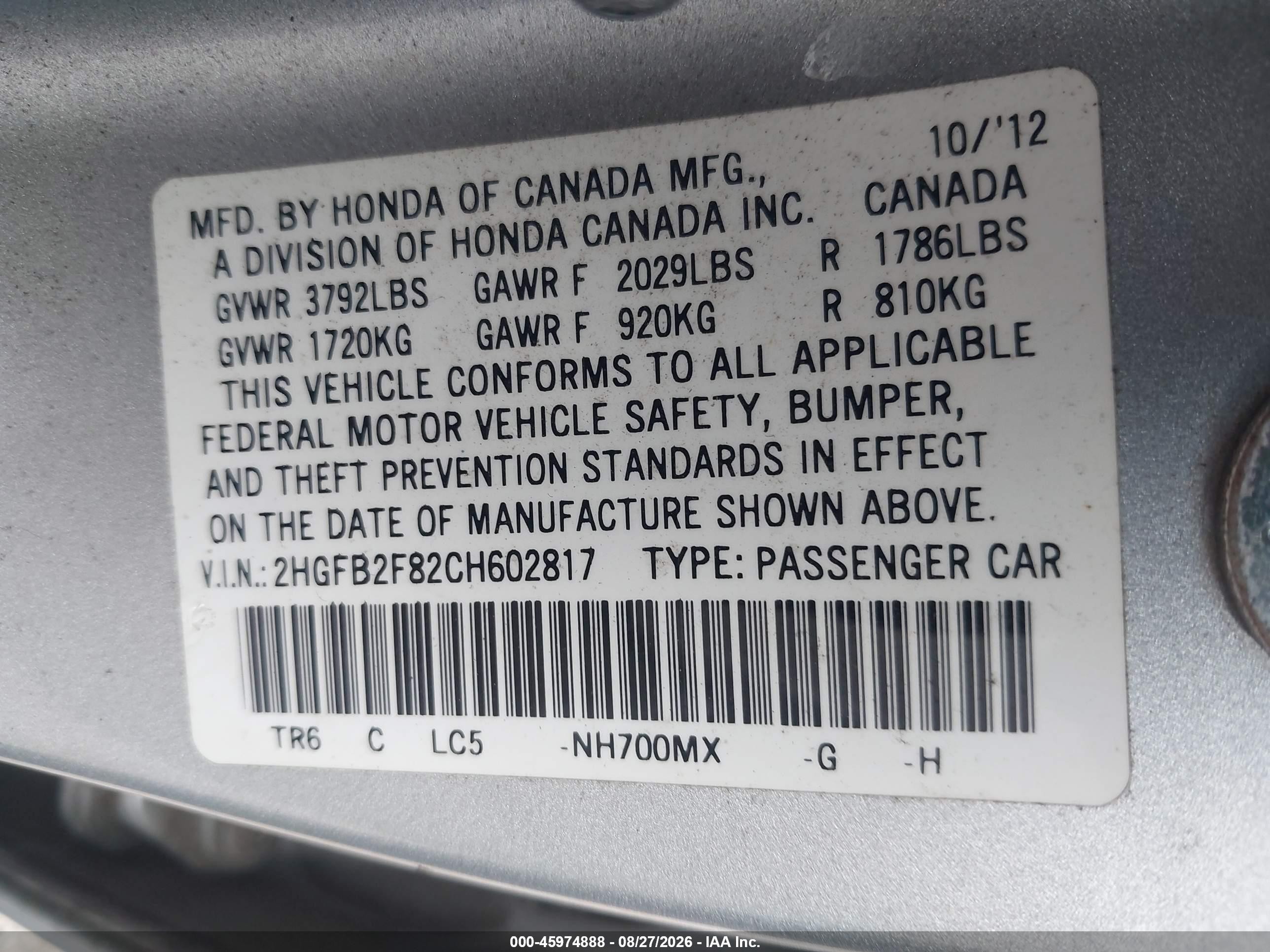 2012 Honda Civic Ex Silver vin: 2HGFB2F82CH602817
