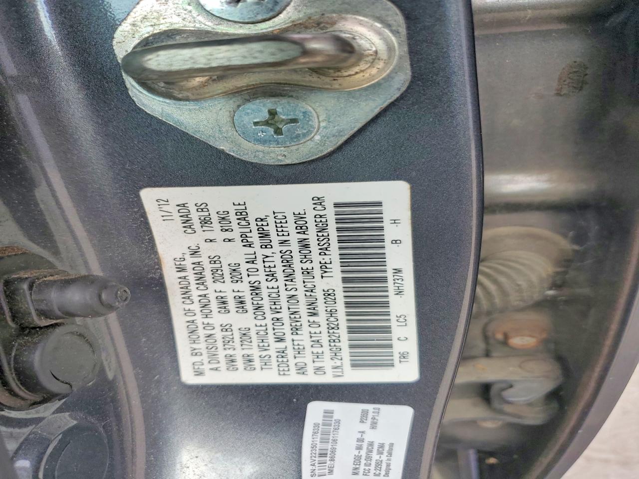 2012 Honda Civic Ex Charcoal vin: 2HGFB2F82CH610285