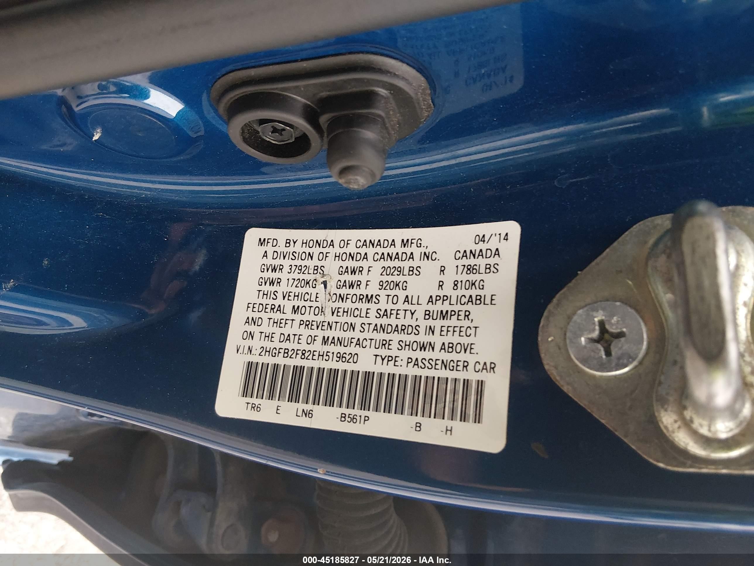2014 Honda Civic Ex Blue vin: 2HGFB2F82EH519620