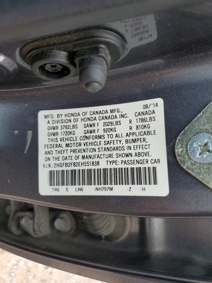 2014 Honda Civic Ex Gray vin: 2HGFB2F82EH551838