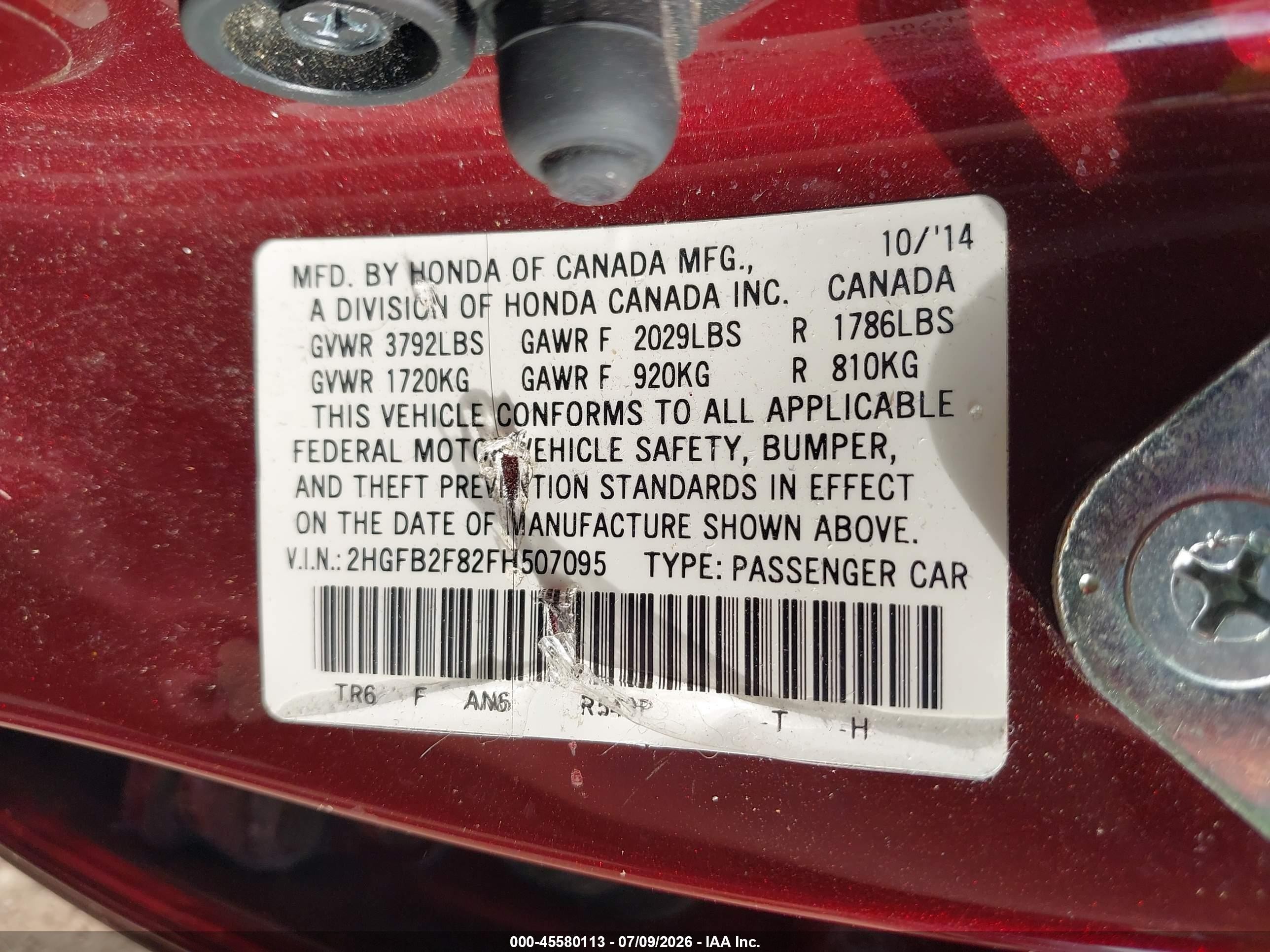 2015 Honda Civic Ex Maroon vin: 2HGFB2F82FH507095