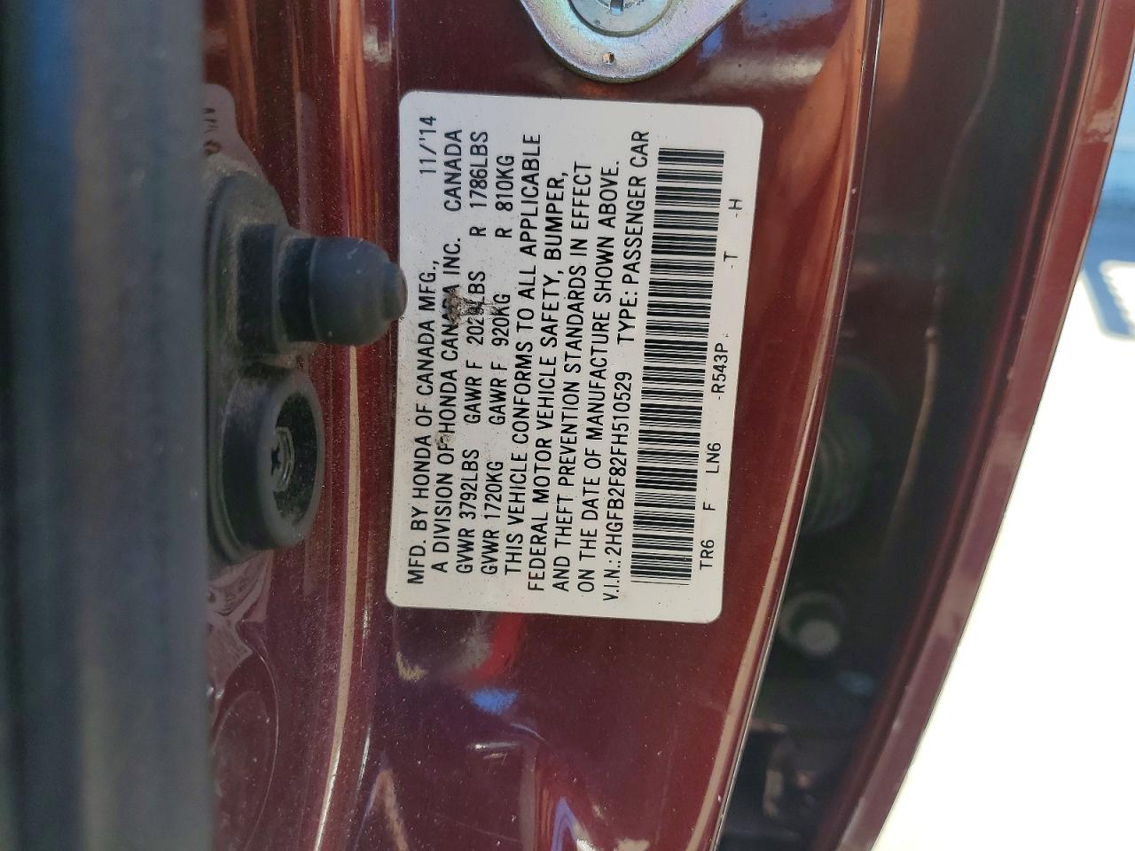 2015 Honda Civic Ex Burgundy vin: 2HGFB2F82FH510529