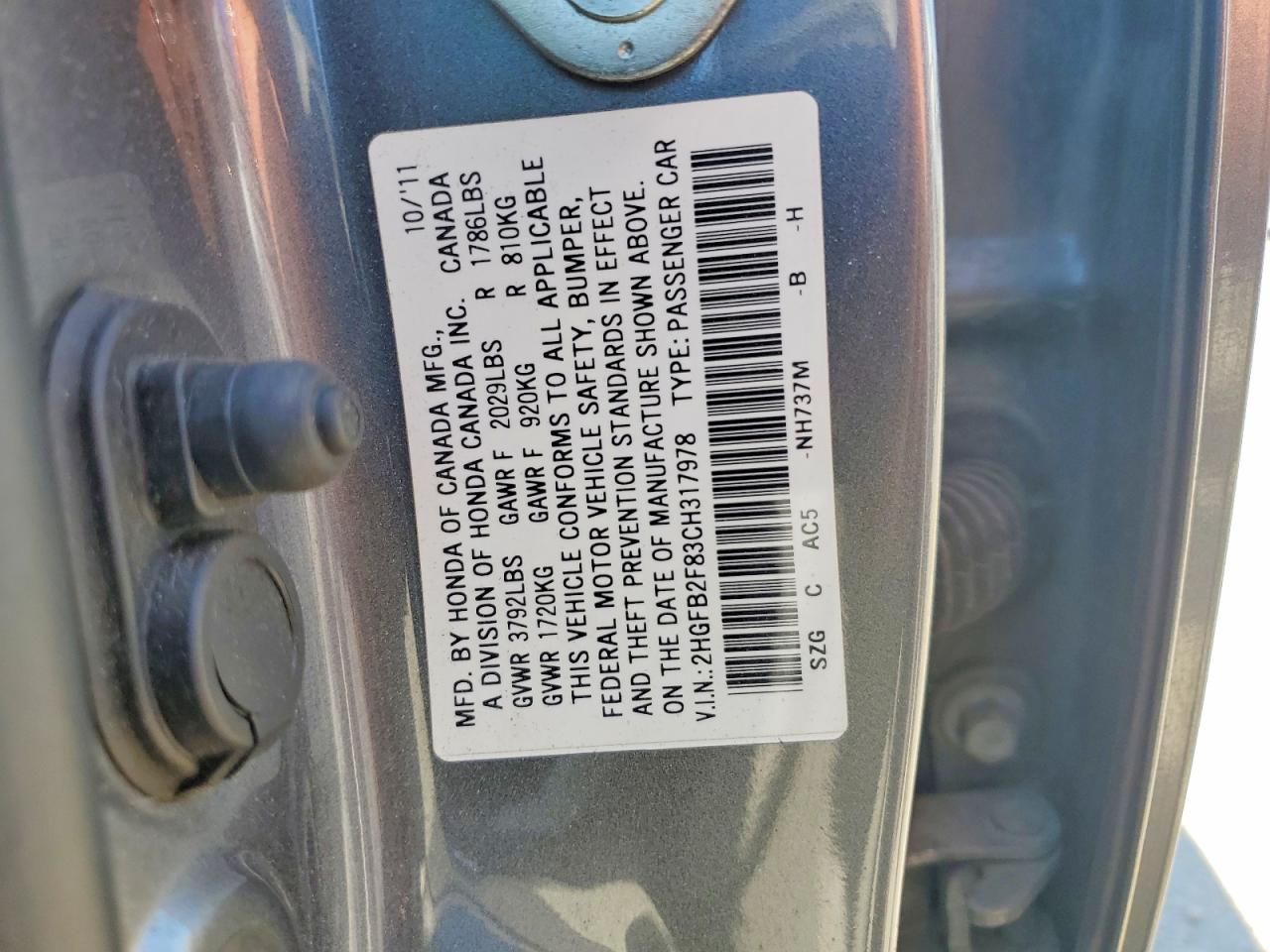 2012 Honda Civic Ex Gray vin: 2HGFB2F83CH317978