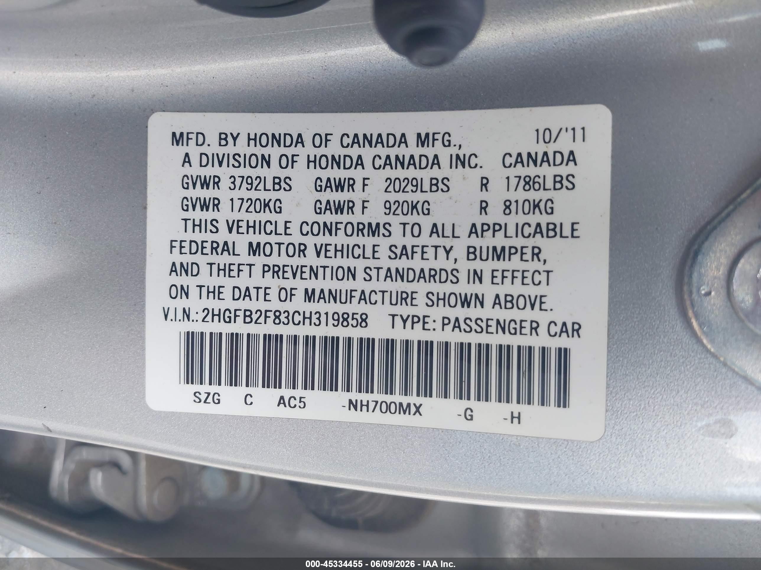 2012 Honda Civic Ex Silver vin: 2HGFB2F83CH319858