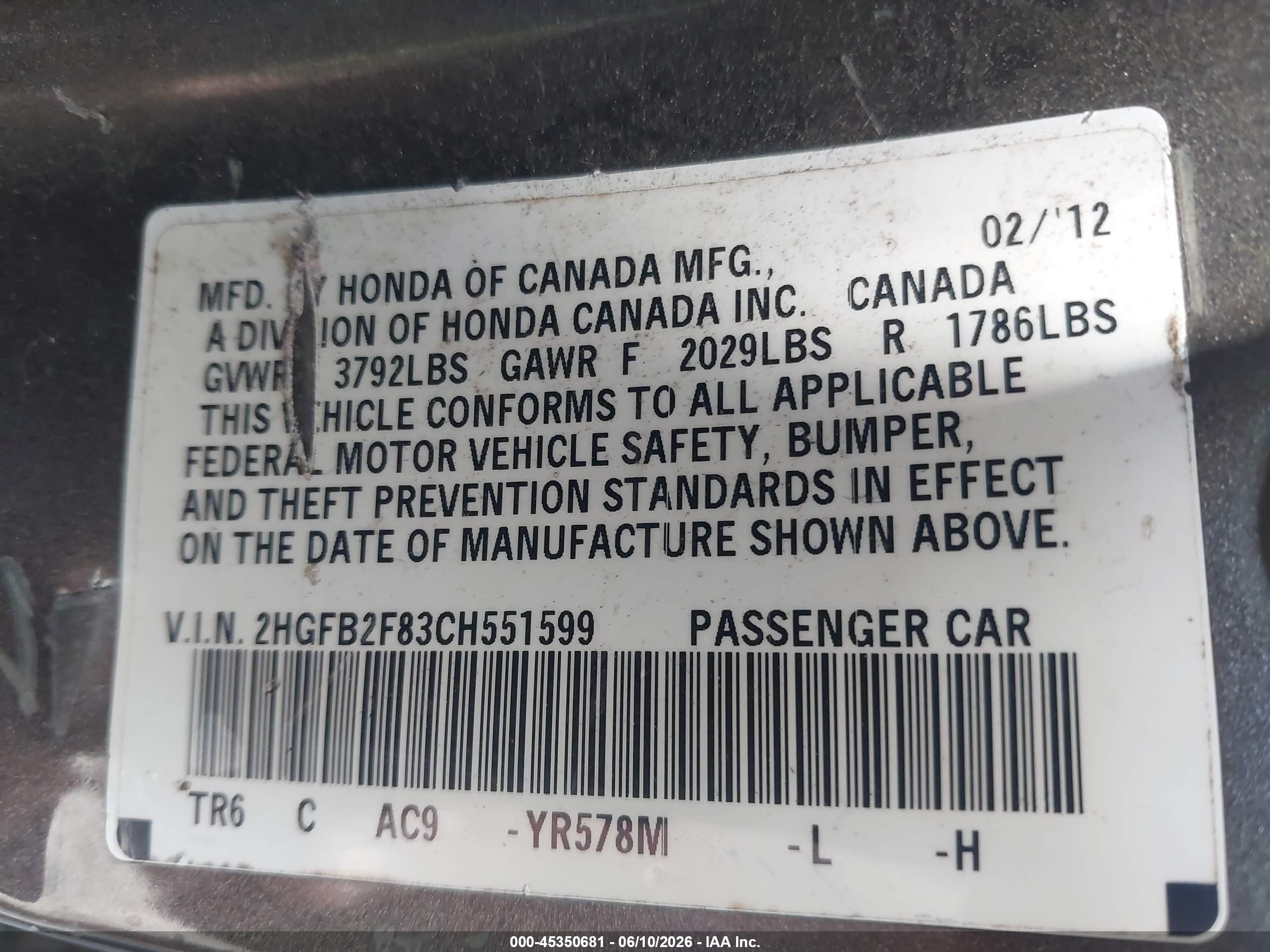 2012 Honda Civic Ex Gray vin: 2HGFB2F83CH551599