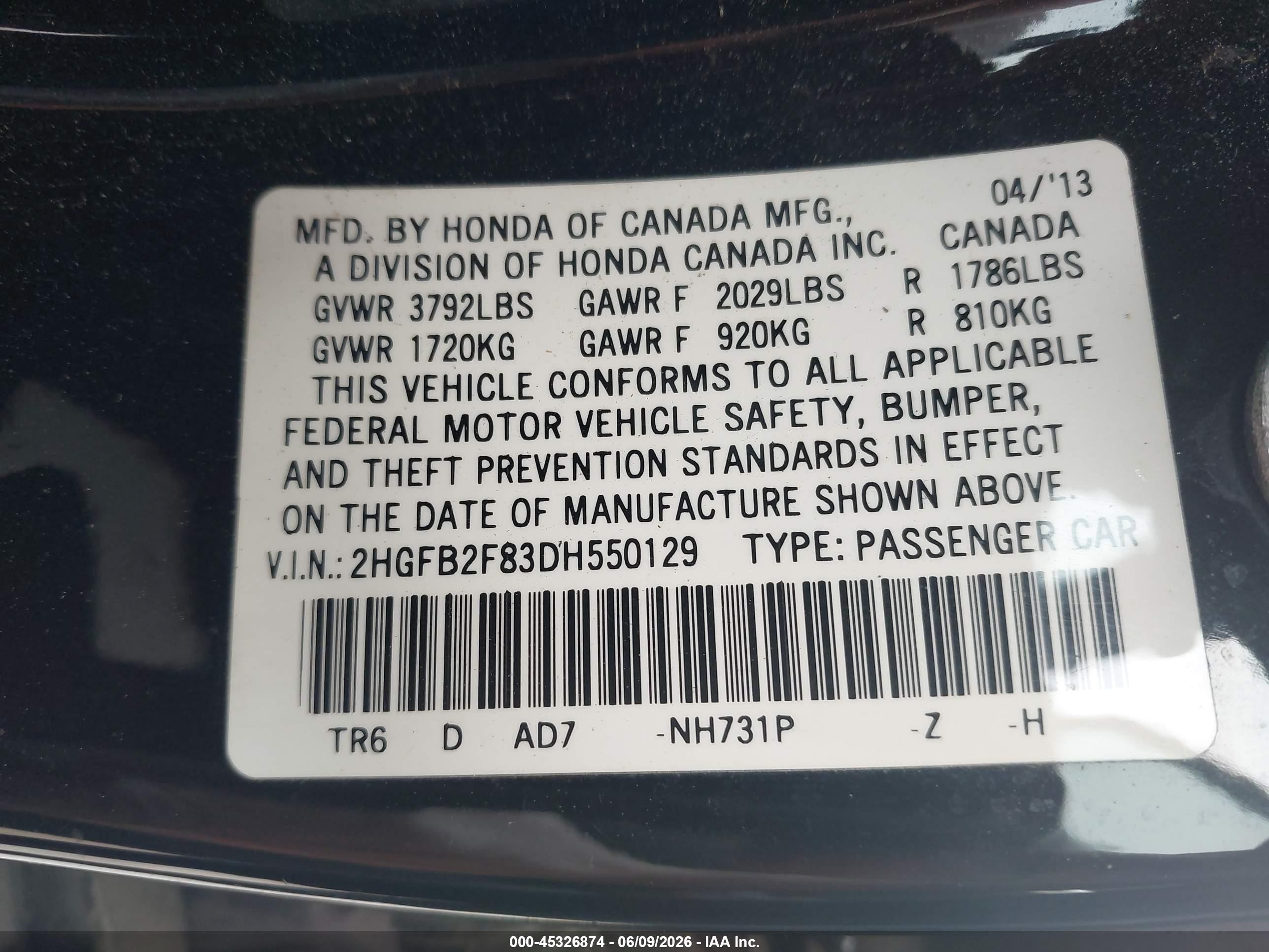 2013 Honda Civic Ex Black vin: 2HGFB2F83DH550129