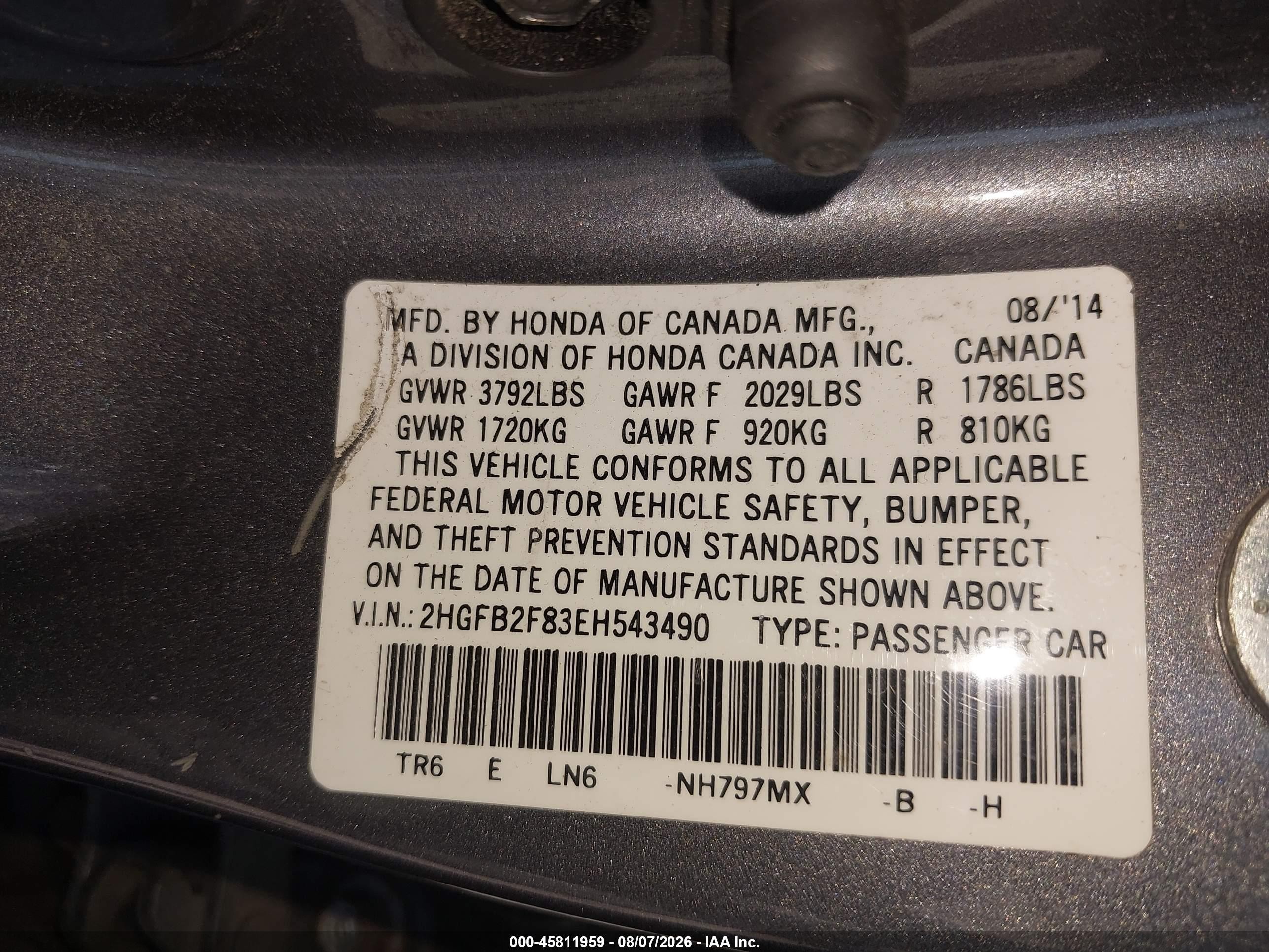2014 Honda Civic Ex Gray vin: 2HGFB2F83EH543490
