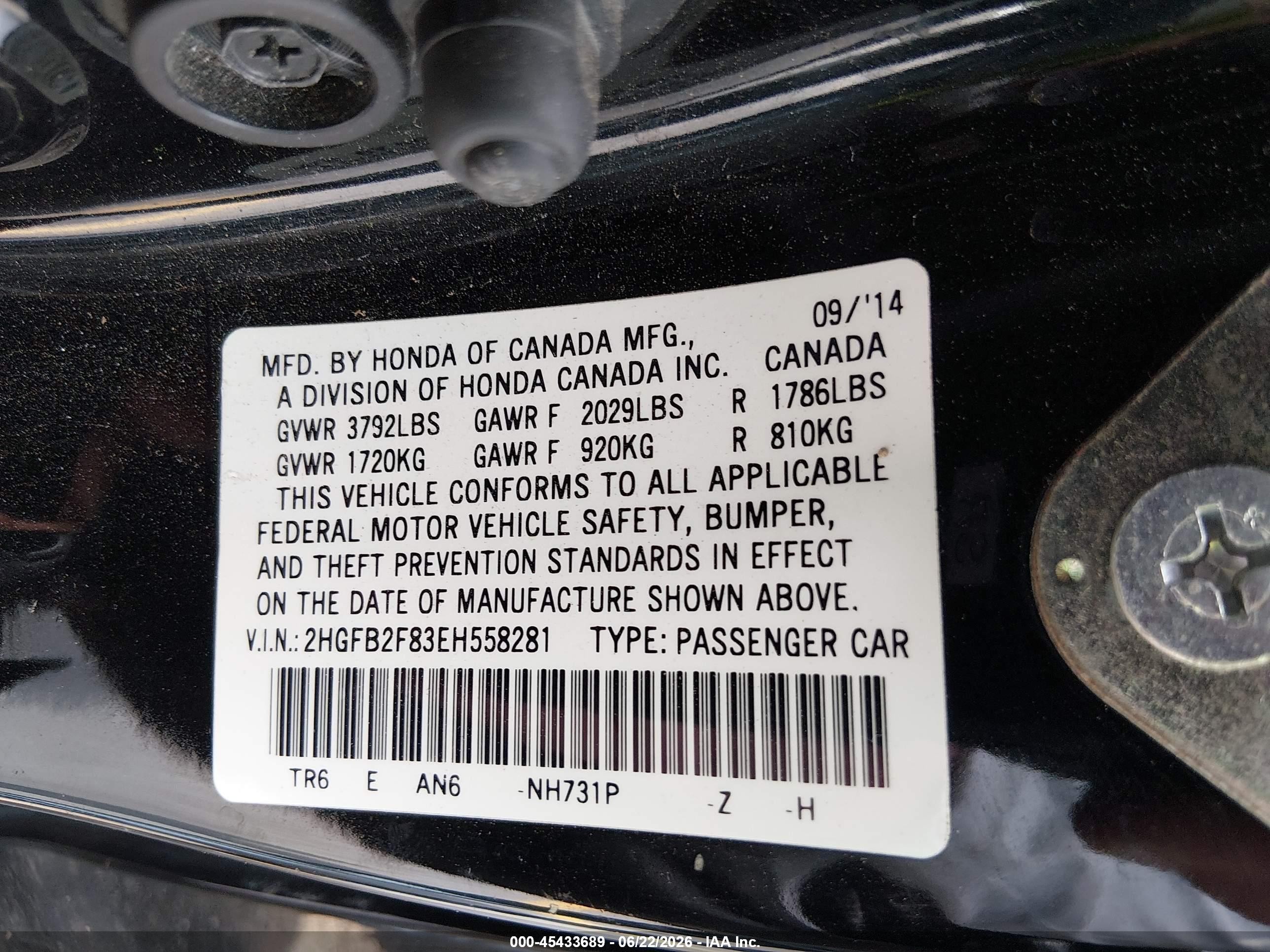 2014 Honda Civic Ex Black vin: 2HGFB2F83EH558281